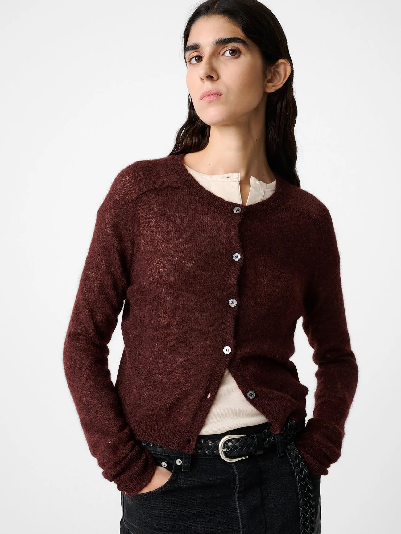 Iska Cardigan in Mulberry sold by Studio Nicholson product image thumbnail 4