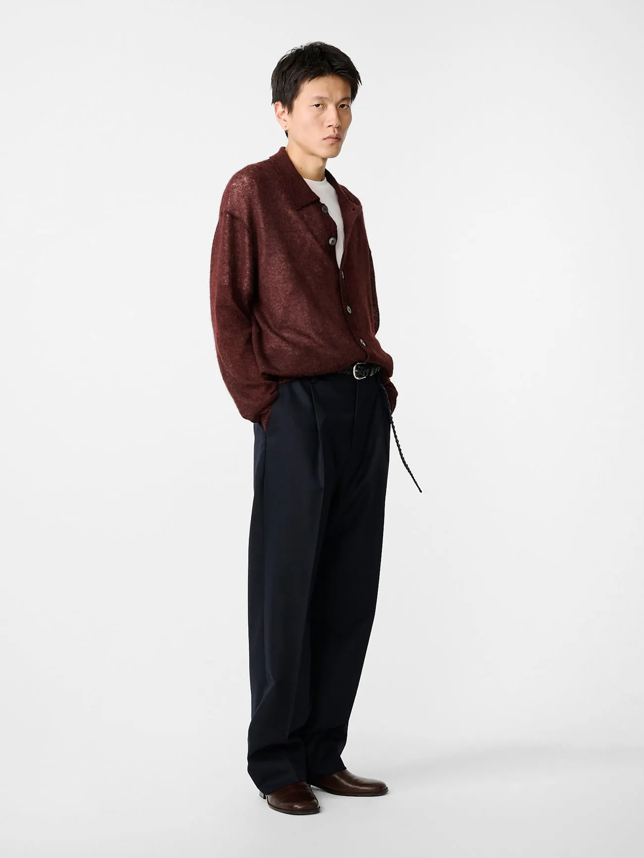 Hamto Cardigan in Mulberry sold by Studio Nicholson product image thumbnail 2