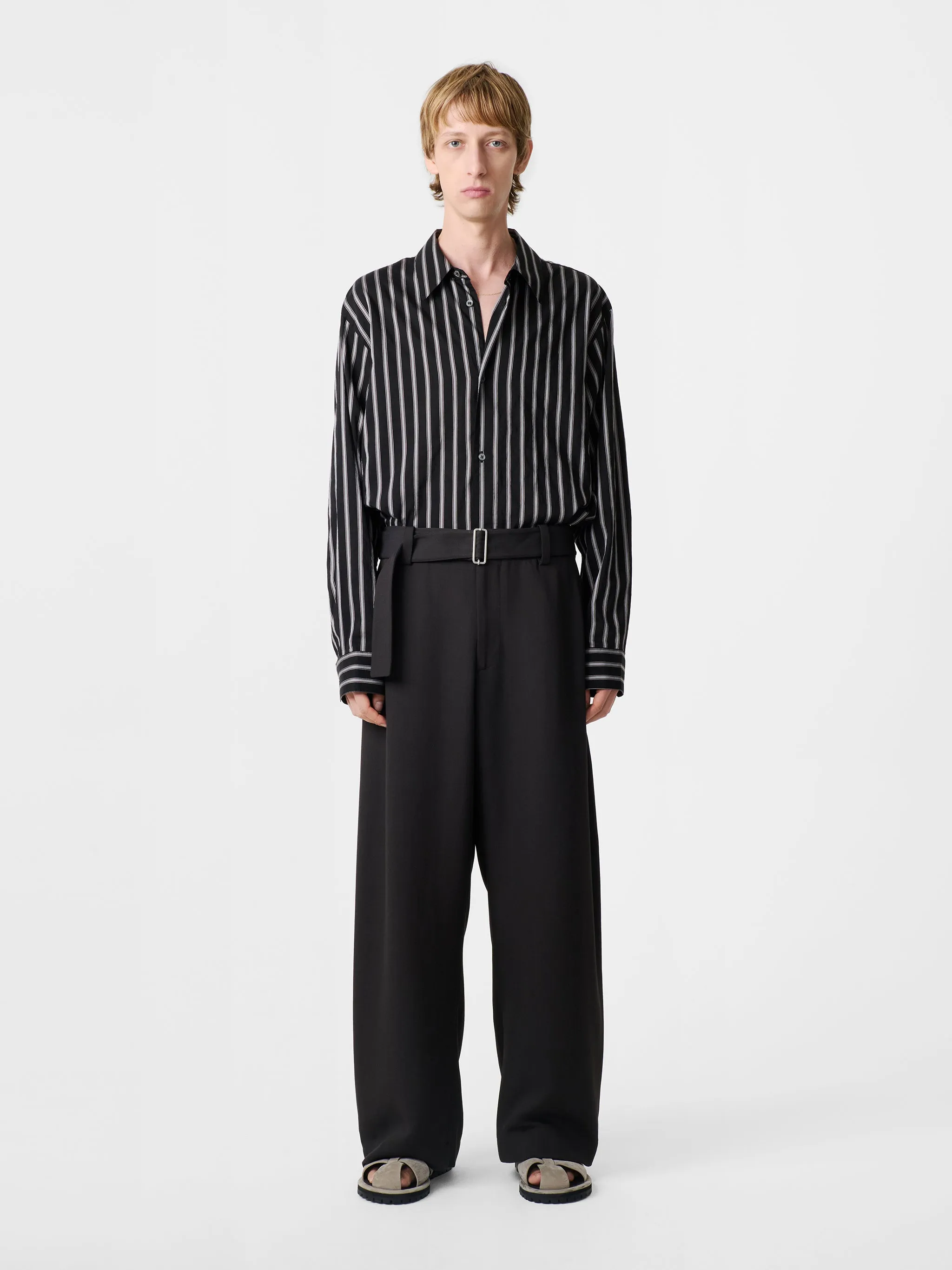 Vital Wool Belted Pant in Oil sold by Studio Nicholson
