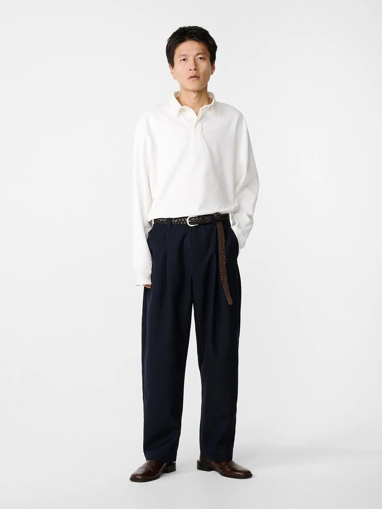 Tuck Heritage Wool Pleated Pant in Darkest Navy sold by Studio Nicholson