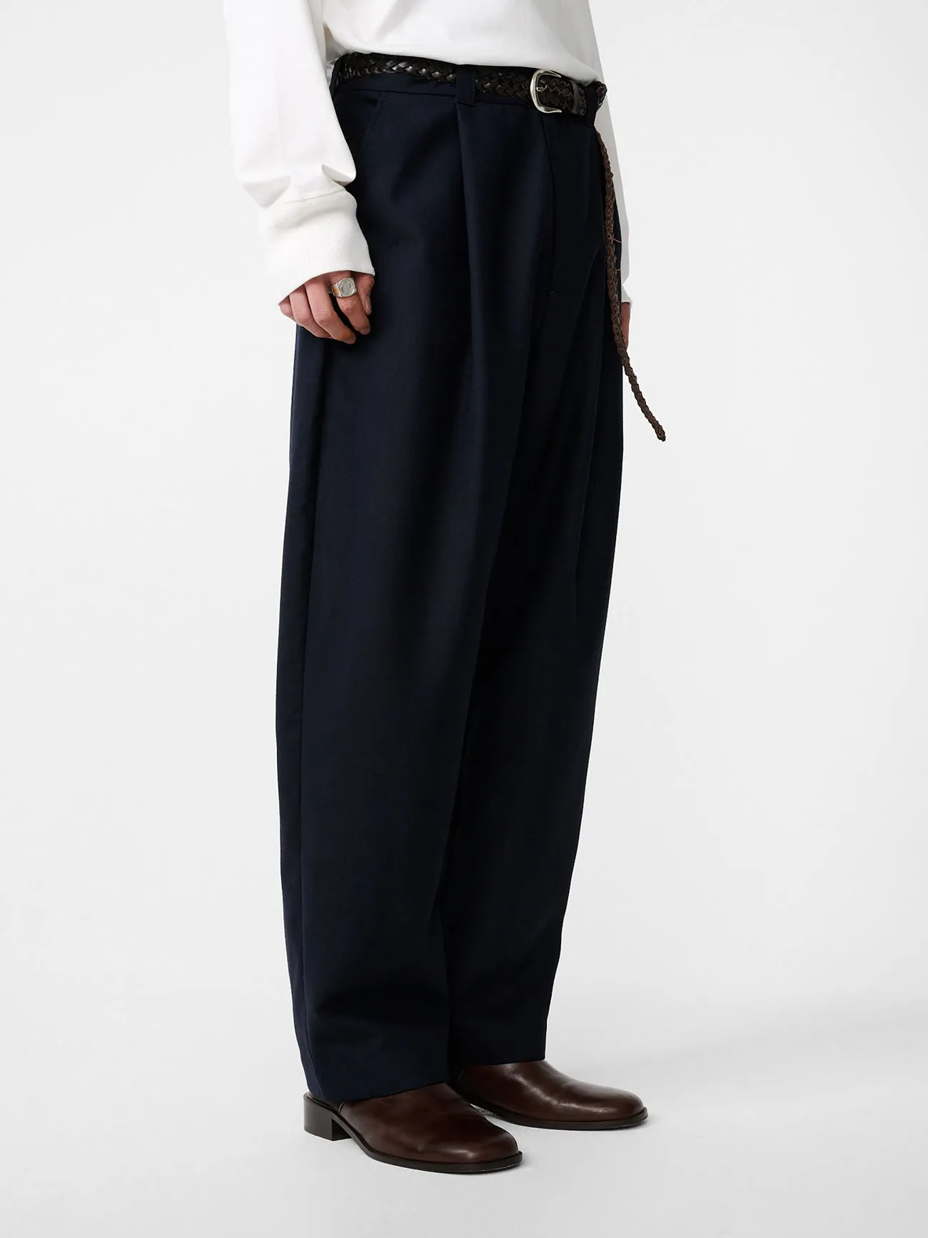 Tuck Heritage Wool Pleated Pant in Darkest Navy sold by Studio Nicholson product image thumbnail 5
