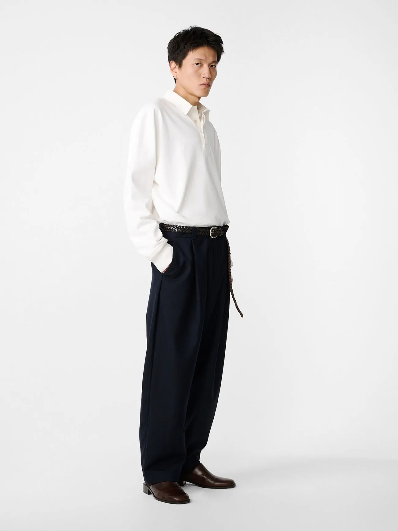 Tuck Heritage Wool Pleated Pant in Darkest Navy sold by Studio Nicholson product image thumbnail 2