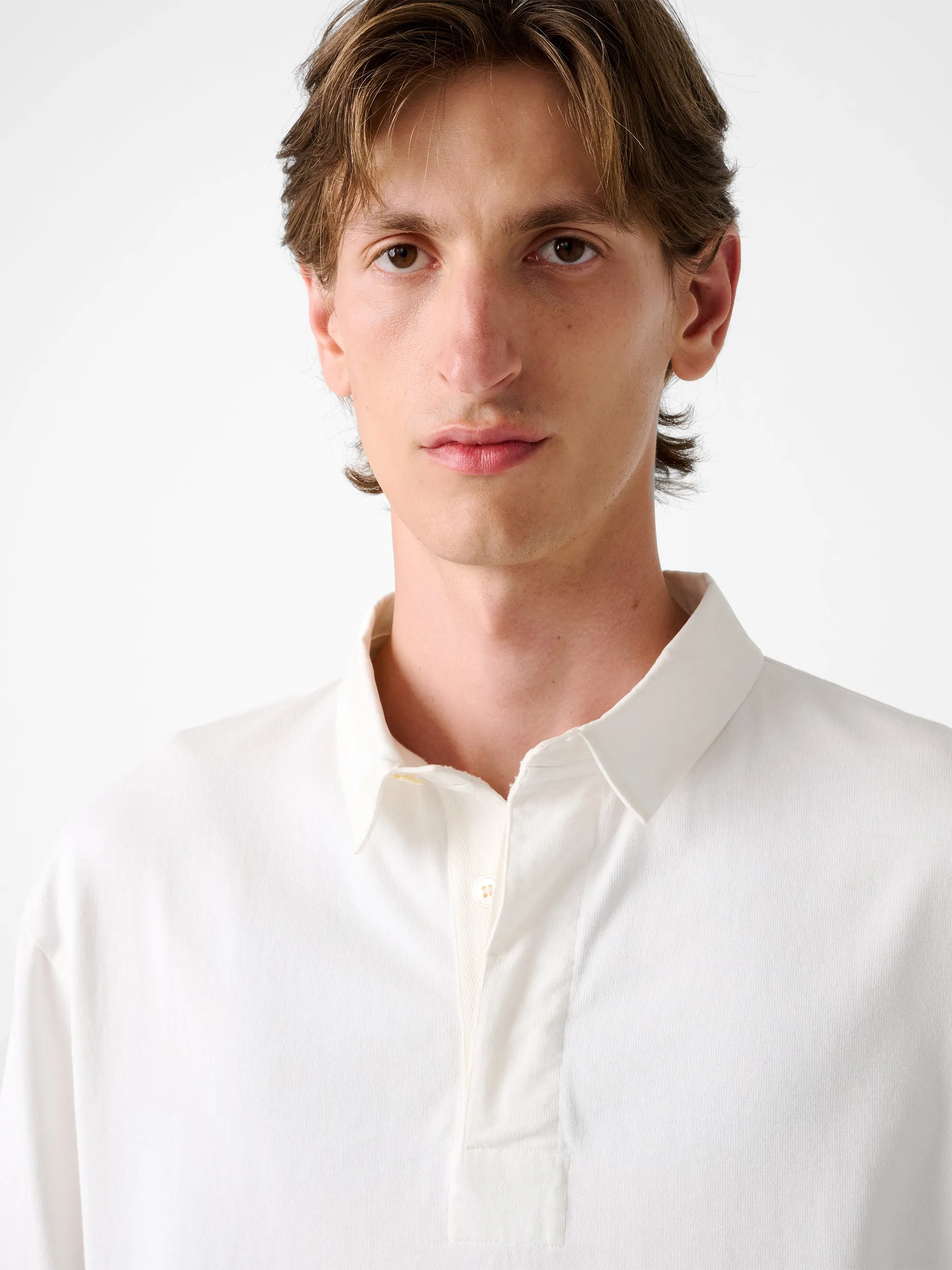 Alyk Long Sleeve Polo in Parchment sold by Studio Nicholson product image thumbnail 5