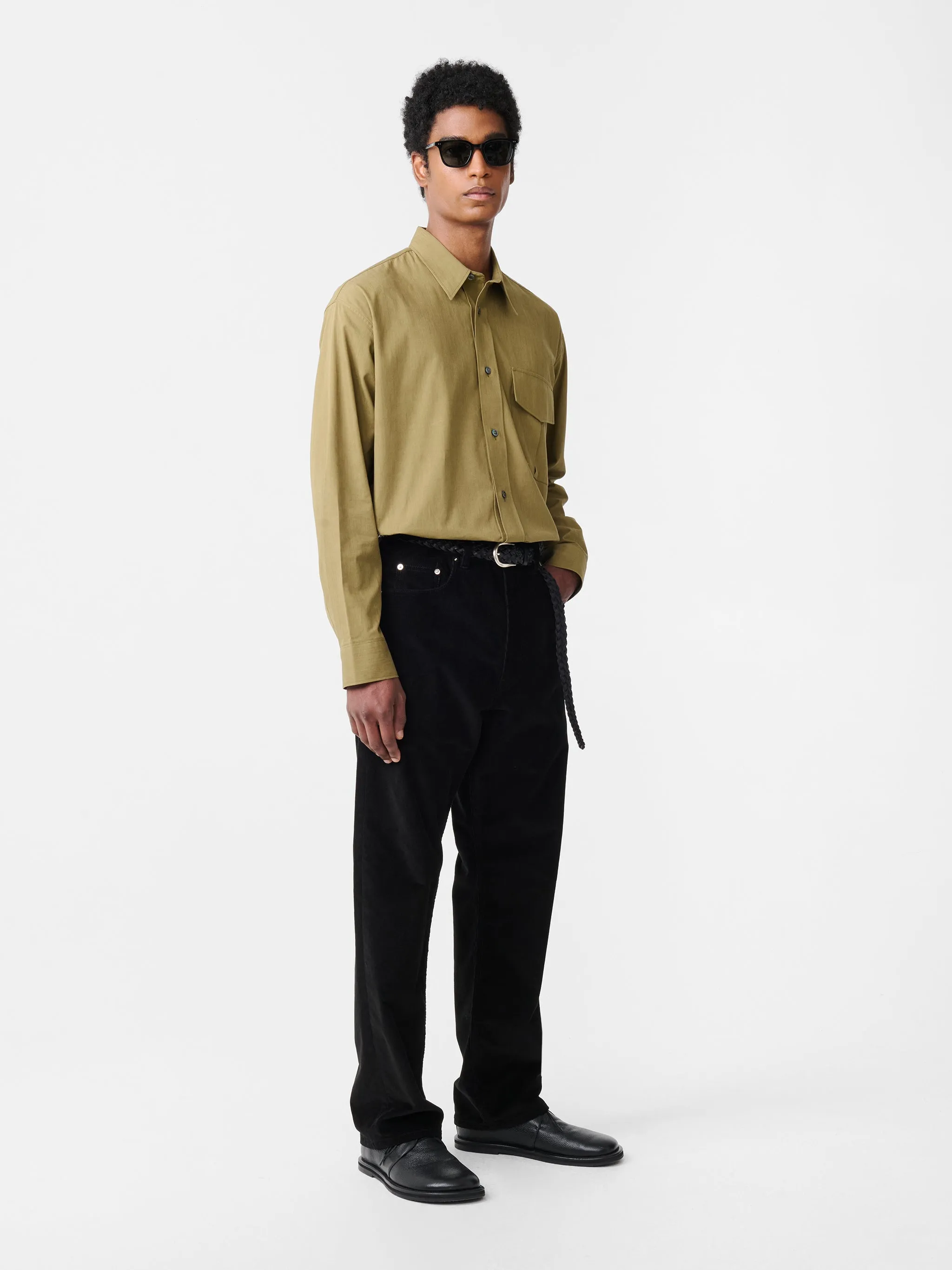 Riso Corduroy Straight Leg Pant in Black sold by Studio Nicholson