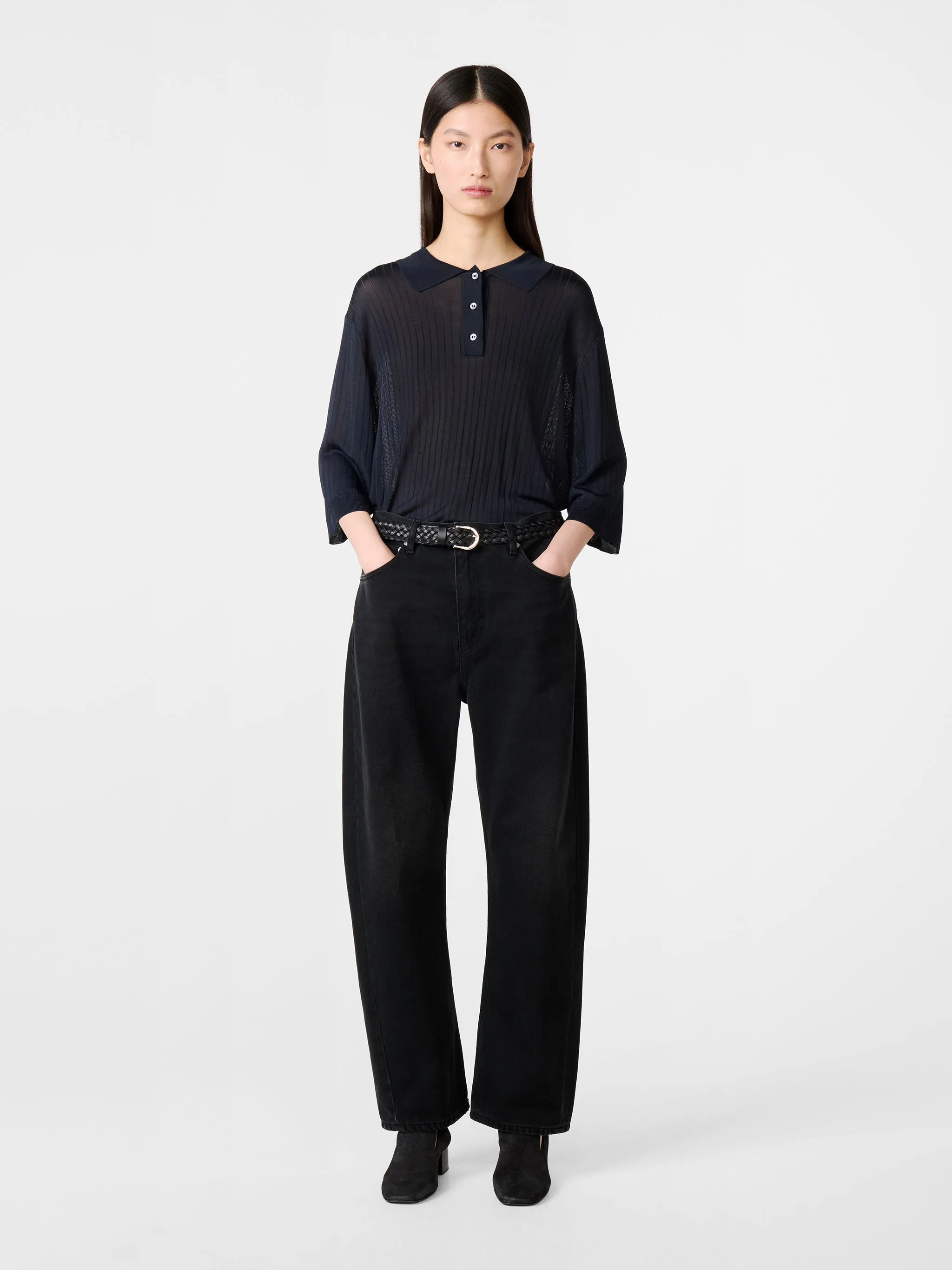 Denjo Straight Leg Denim Pant in Washed Black sold by Studio Nicholson