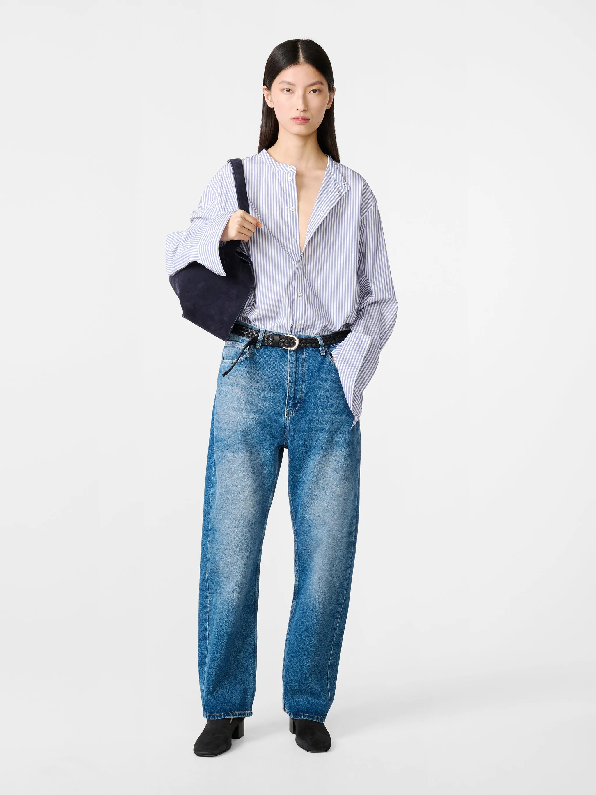 Denjo Straight Leg Denim Pant in Worn Wash Indigo sold by Studio Nicholson