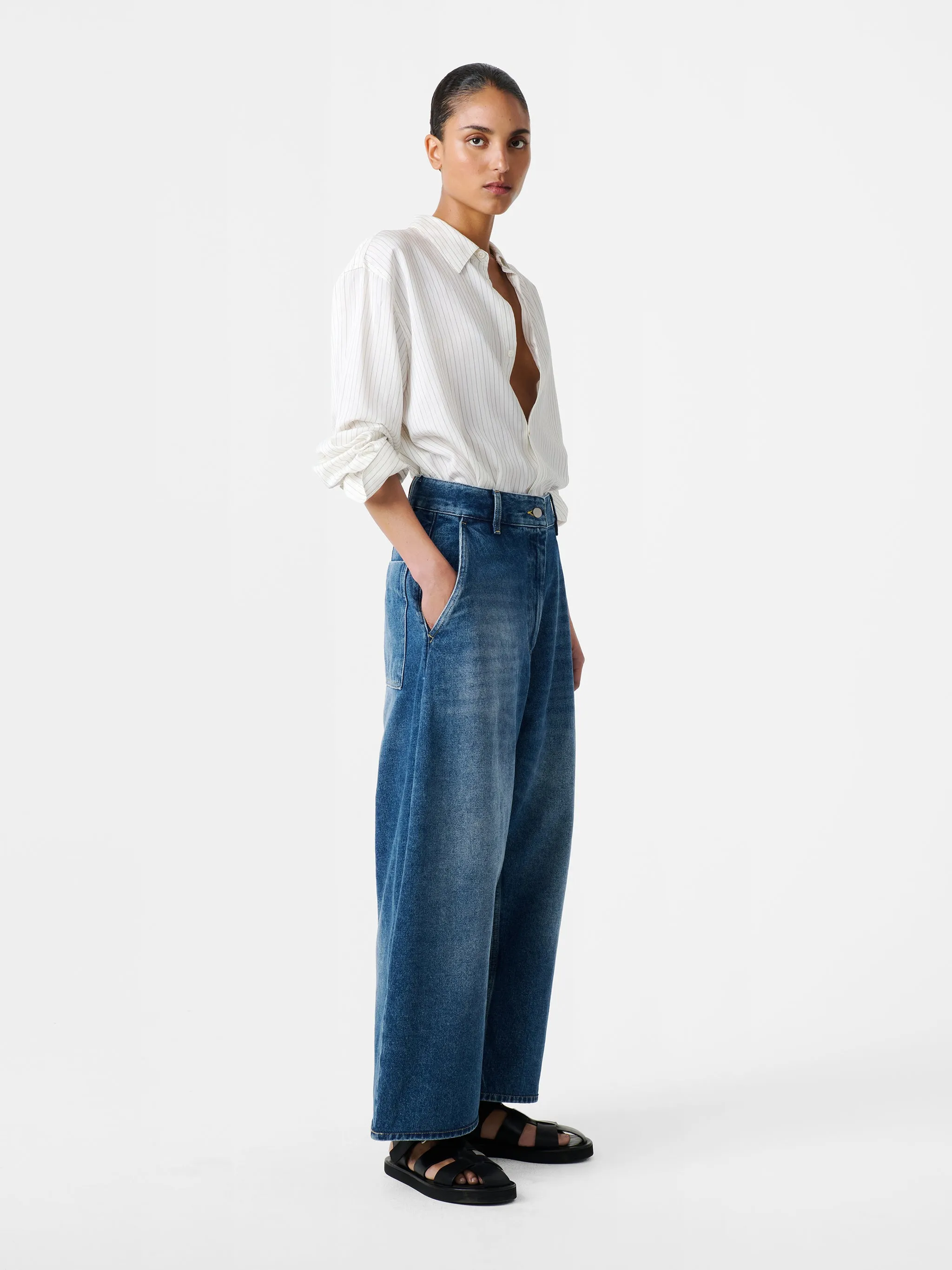 Chalco Wide Leg Denim Pant in Worn Wash Indigo sold by Studio Nicholson product image thumbnail 2