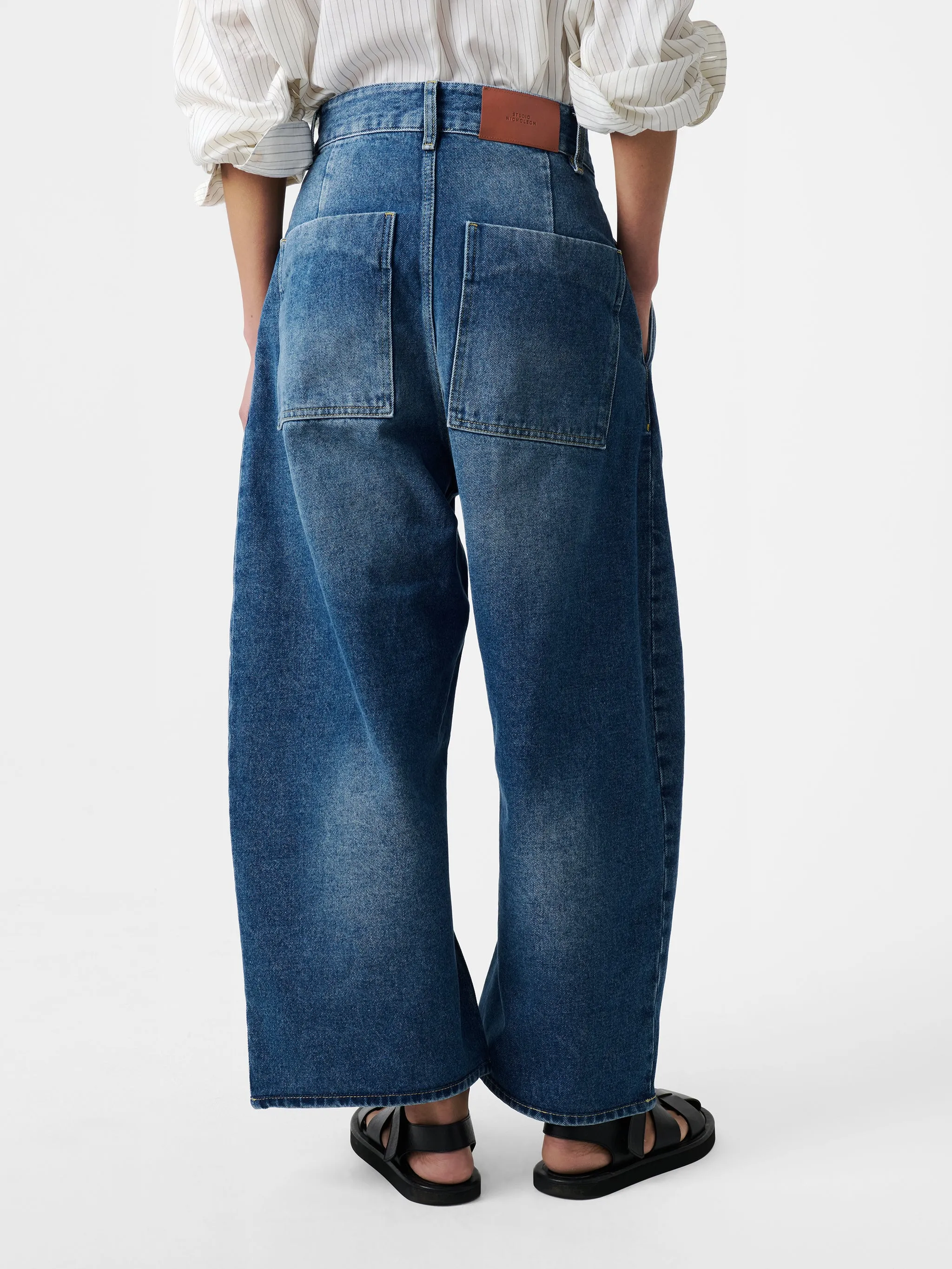 Chalco Wide Leg Denim Pant in Worn Wash Indigo sold by Studio Nicholson product image thumbnail 5