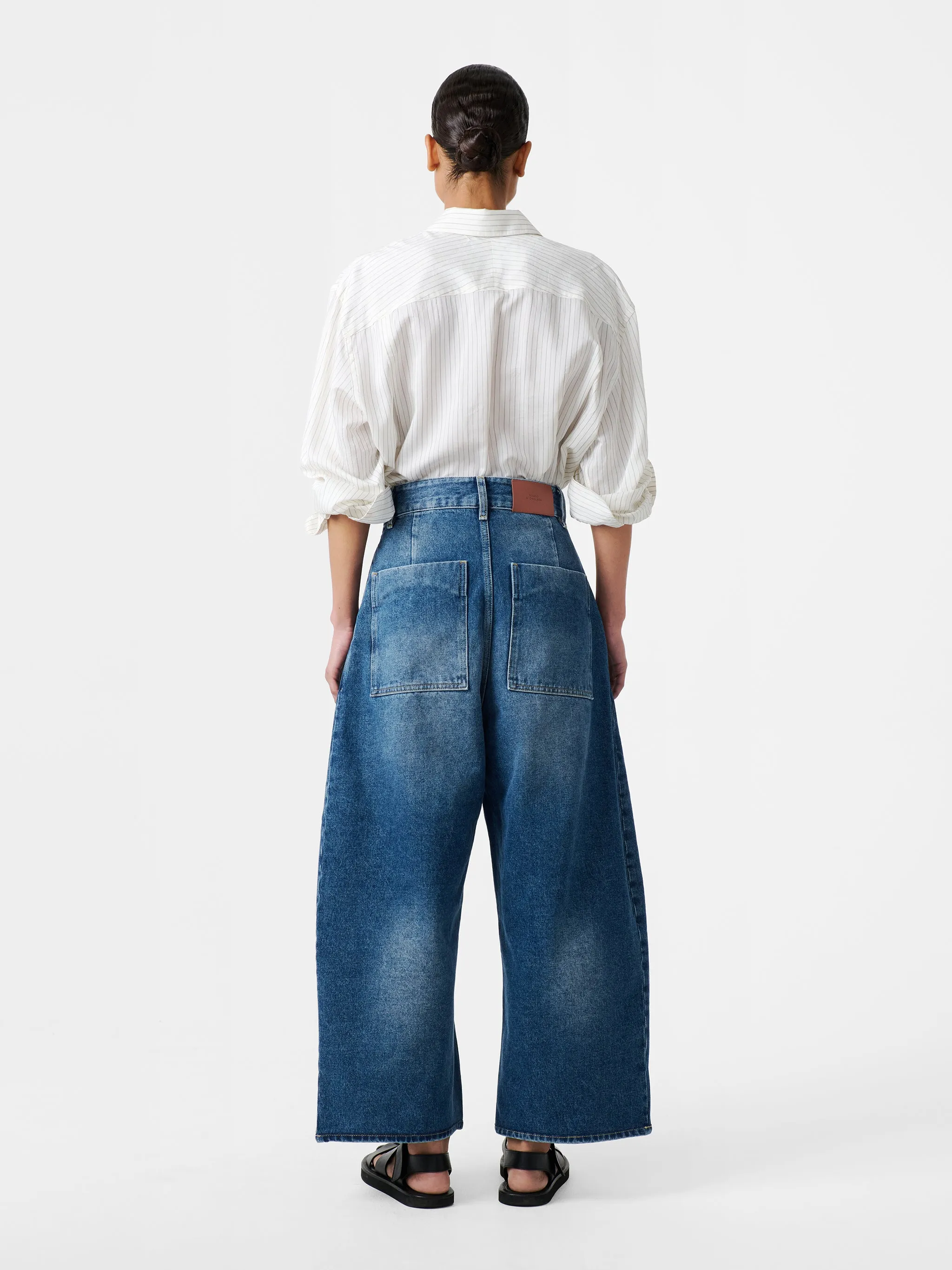 Chalco Wide Leg Denim Pant in Worn Wash Indigo sold by Studio Nicholson product image thumbnail 3
