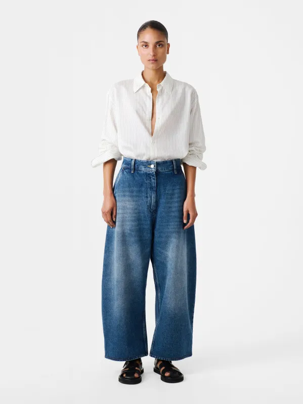 Chalco Wide Leg Denim Pant in Worn Wash Indigo made by Studio Nicholson