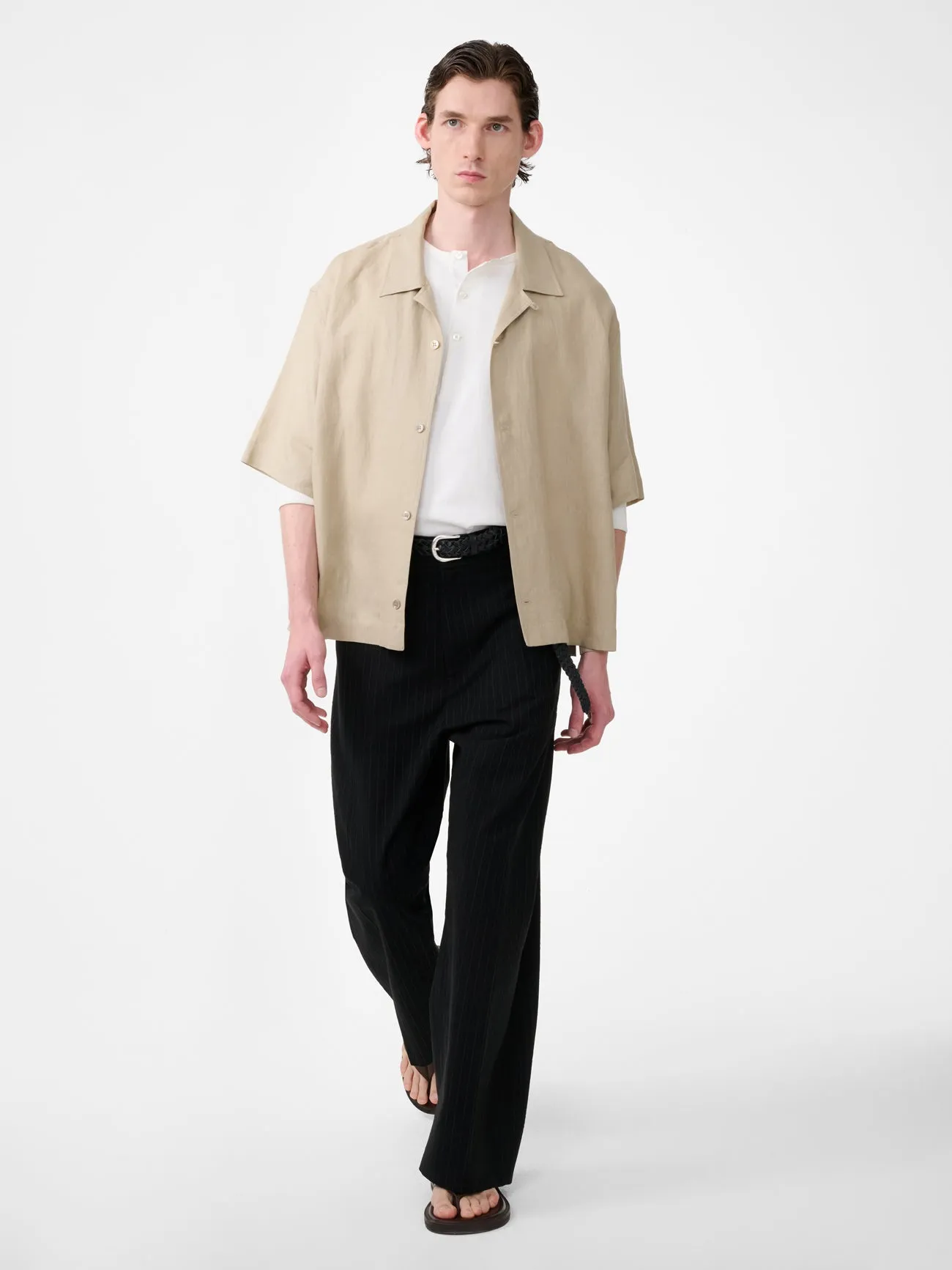 Oryn Short Sleeve Linen Shirt in Sand sold by Studio Nicholson product image thumbnail 3