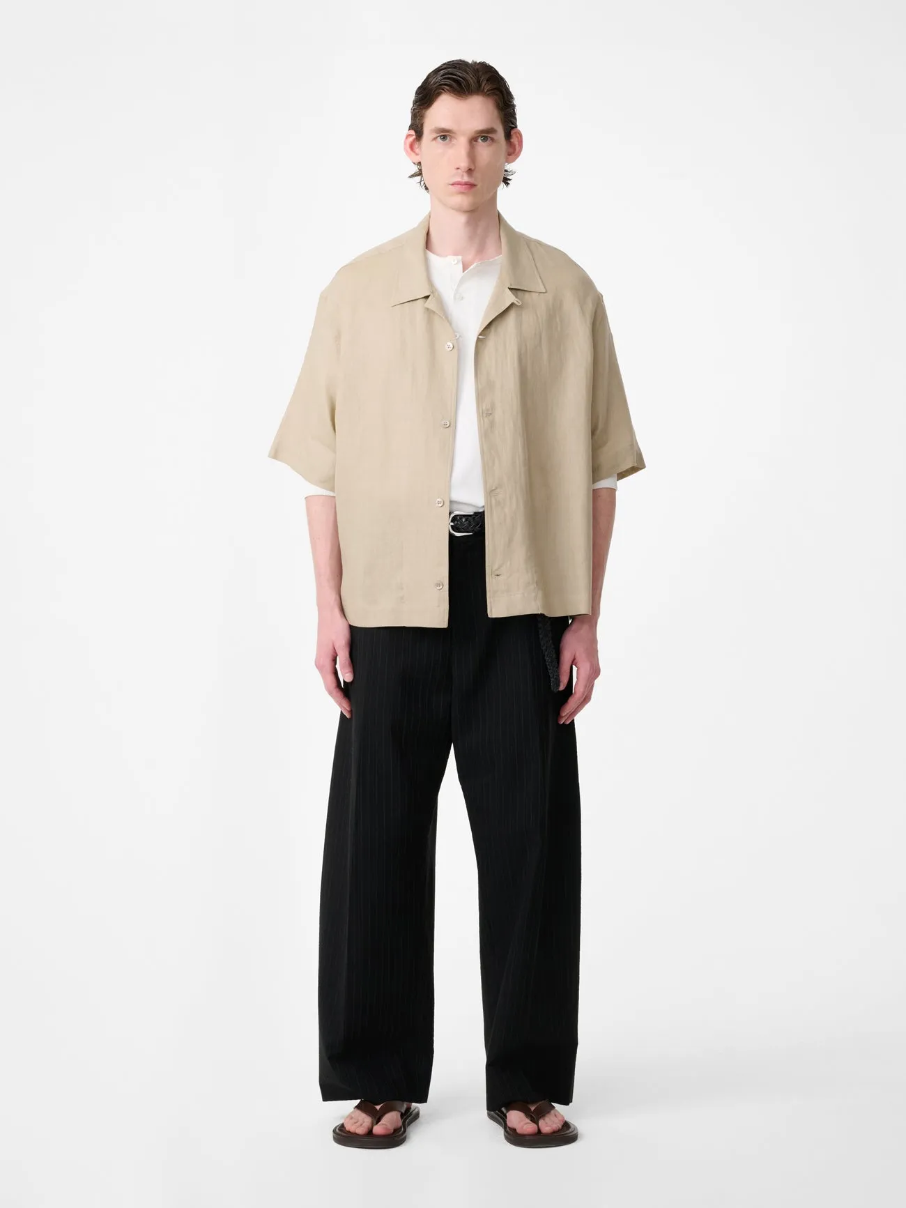 Oryn Short Sleeve Linen Shirt in Sand sold by Studio Nicholson product image thumbnail 2
