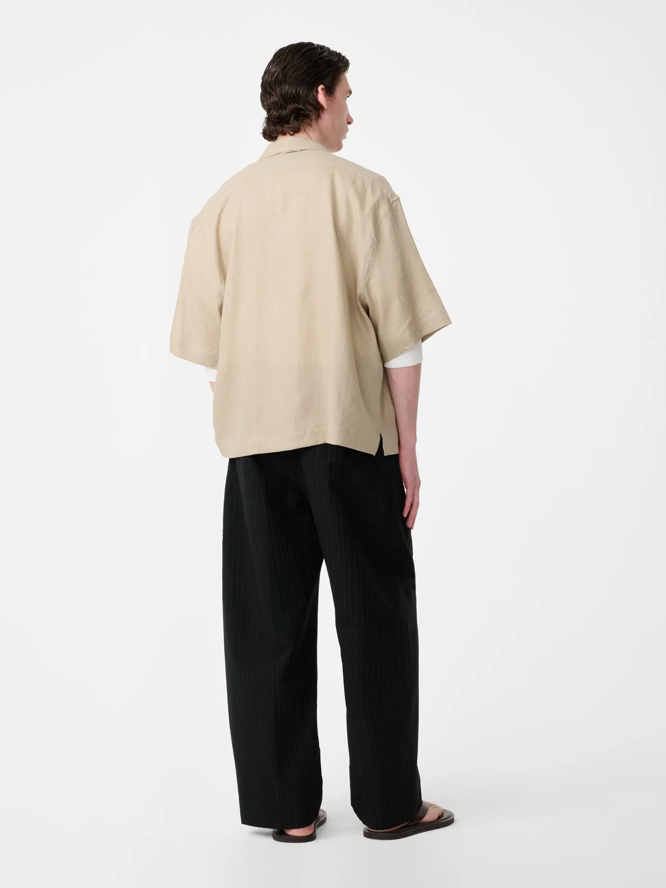 Oryn Short Sleeve Linen Shirt in Sand sold by Studio Nicholson product image thumbnail 4