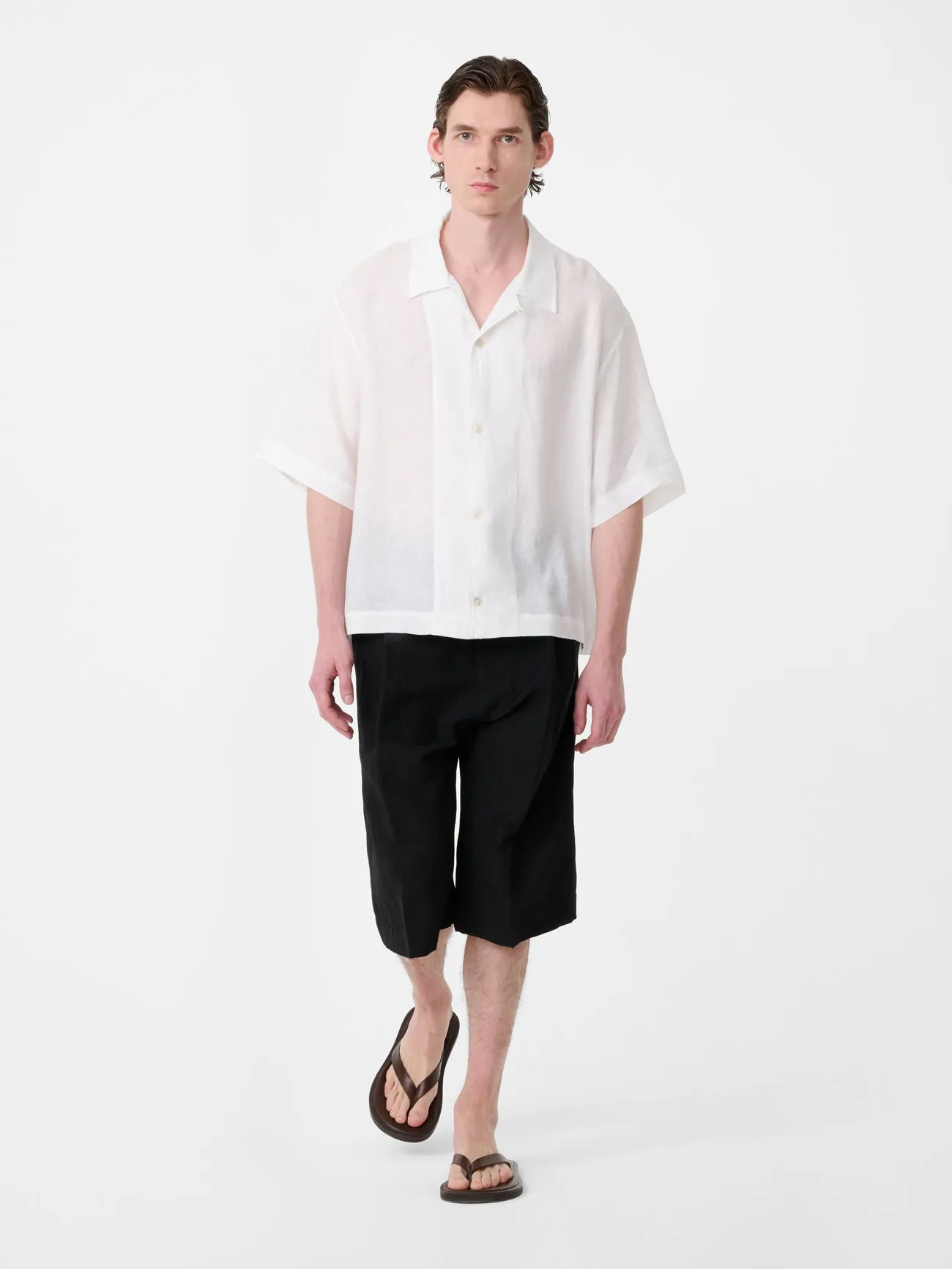 Oryn Short Sleeve Linen Shirt in Milk sold by Studio Nicholson product image thumbnail 3