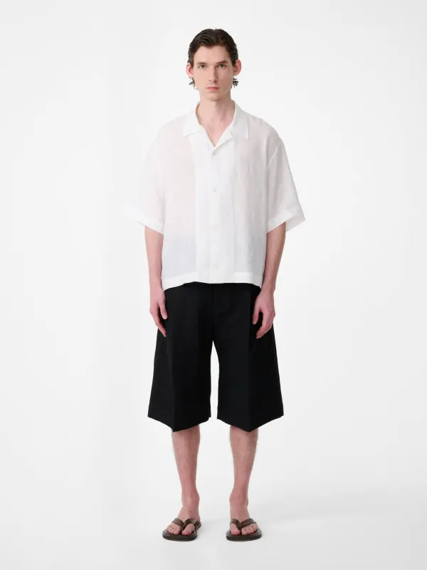 Oryn Short Sleeve Linen Shirt in Milk made by Studio Nicholson