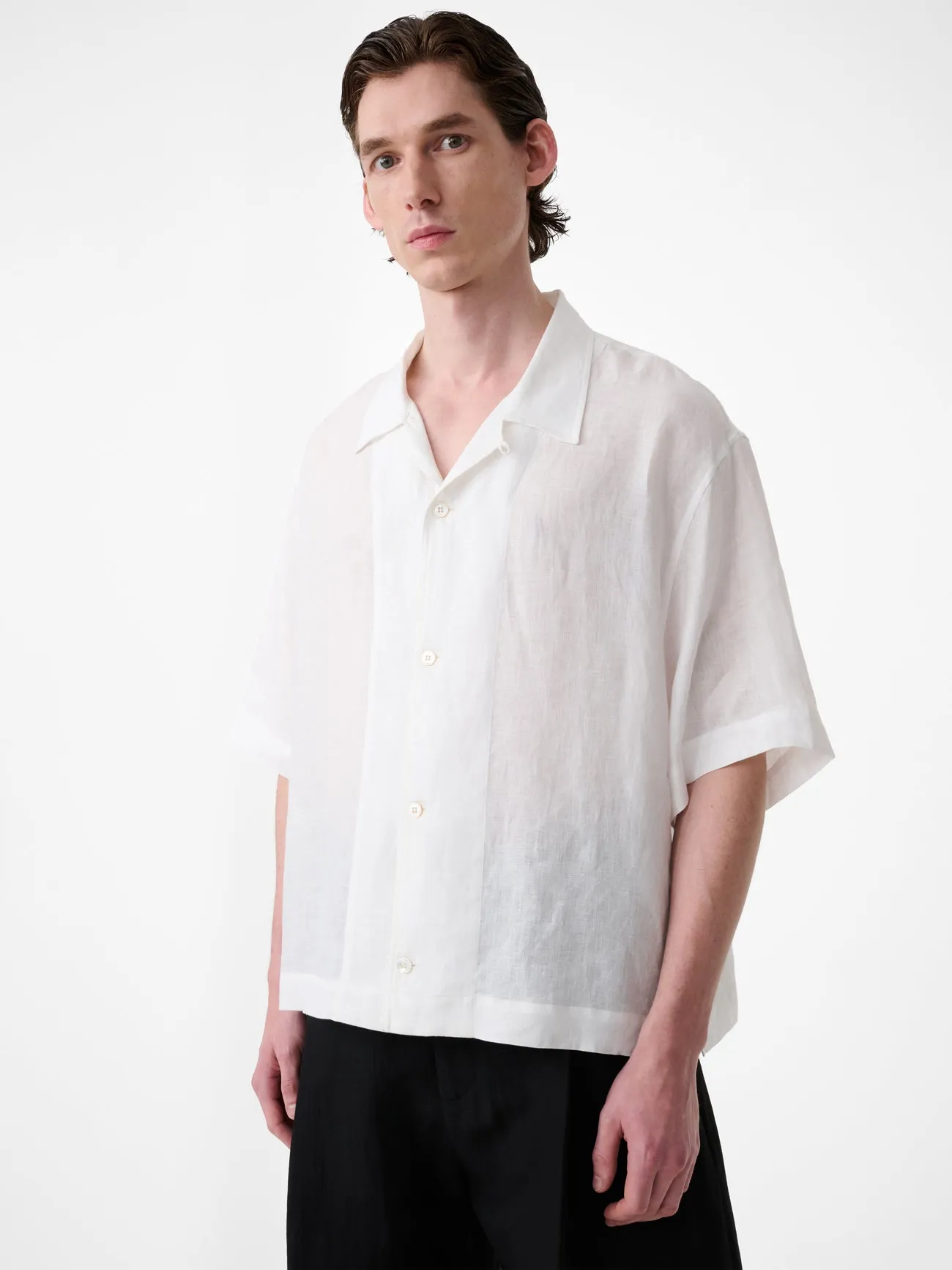 Oryn Short Sleeve Linen Shirt in Milk sold by Studio Nicholson product image thumbnail 2