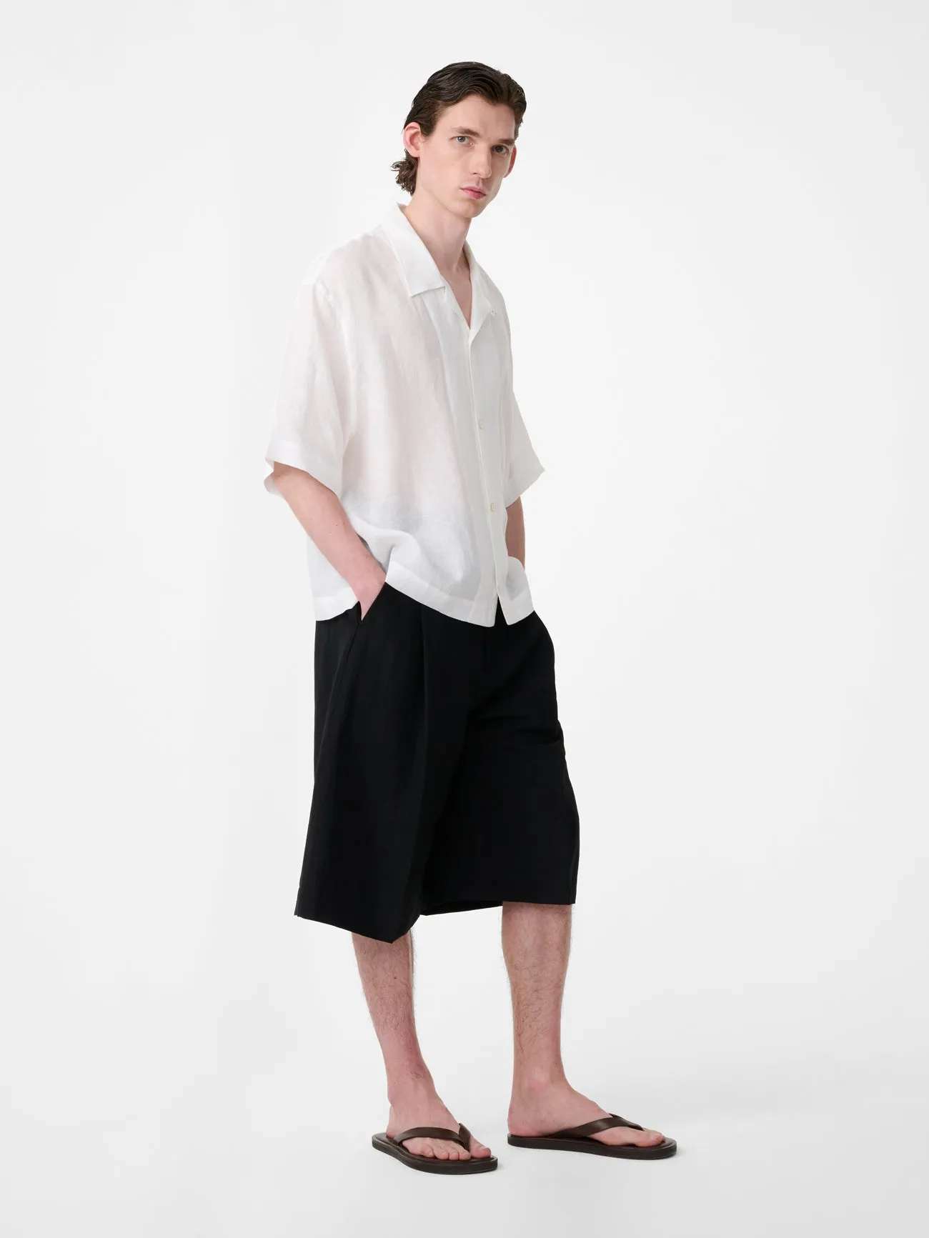 Oryn Short Sleeve Linen Shirt in Milk sold by Studio Nicholson product image thumbnail 4