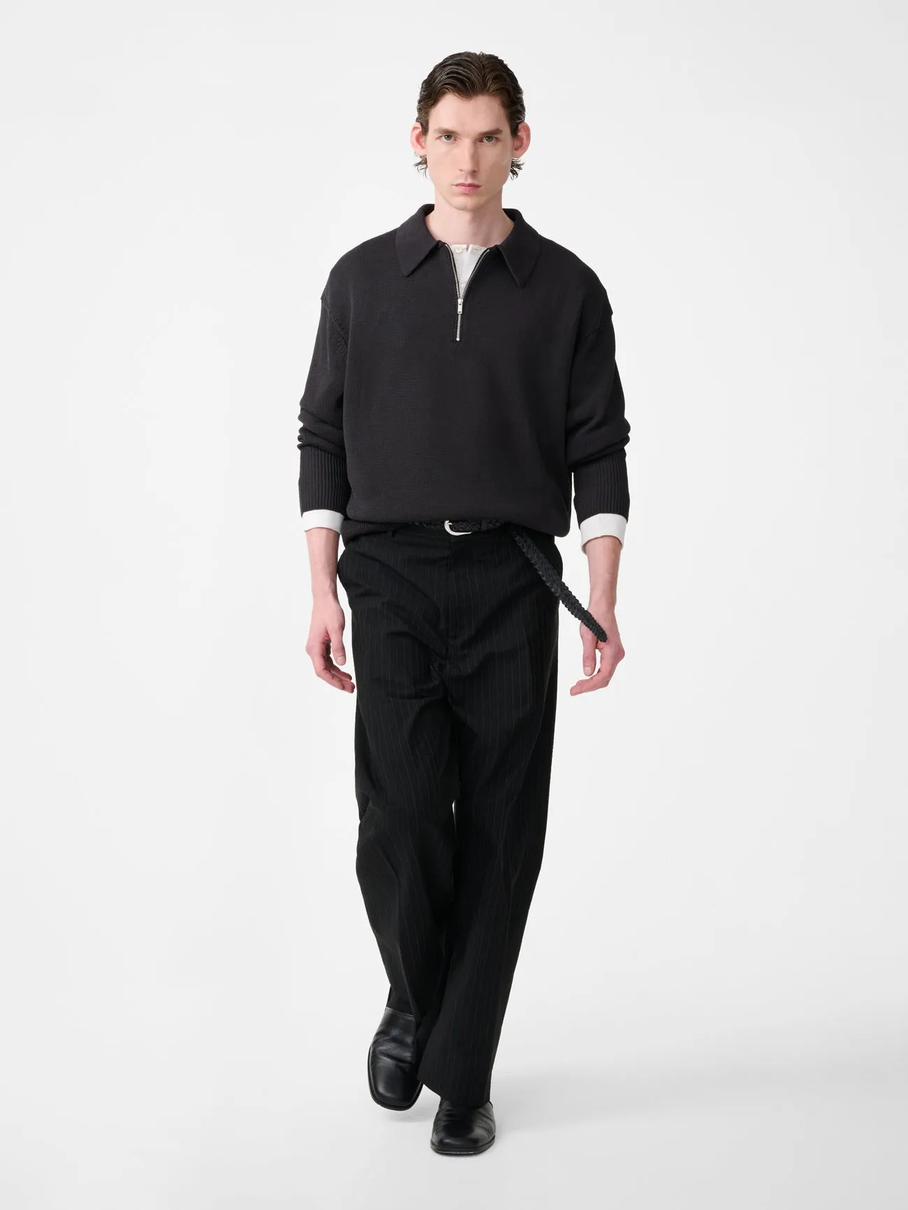 Heddy Knit Polo in Black Grape sold by Studio Nicholson product image thumbnail 2