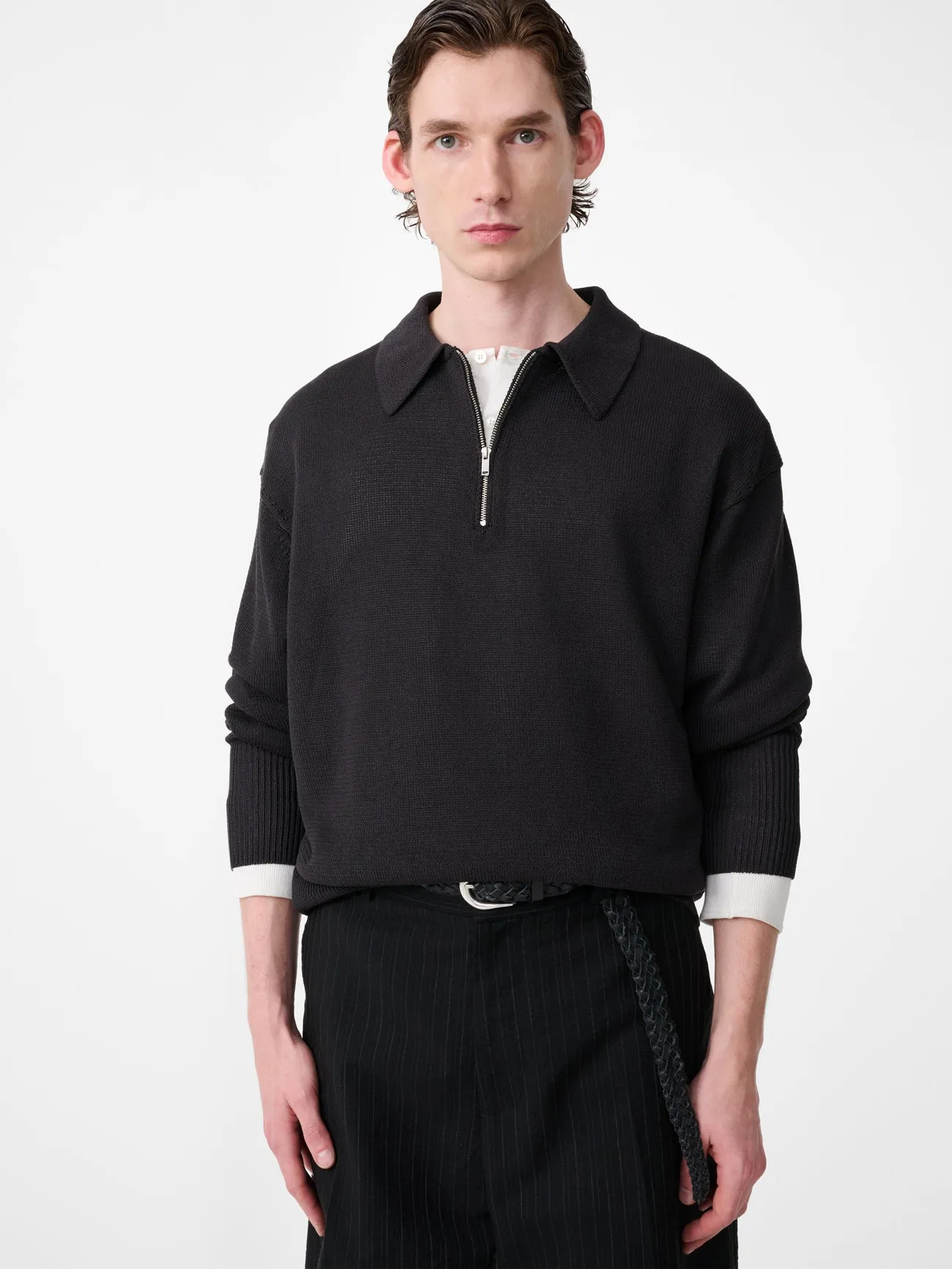 Heddy Knit Polo in Black Grape sold by Studio Nicholson product image thumbnail 5