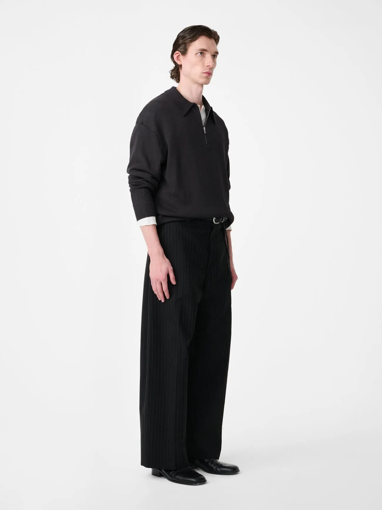 Heddy Knit Polo in Black Grape sold by Studio Nicholson product image thumbnail 3