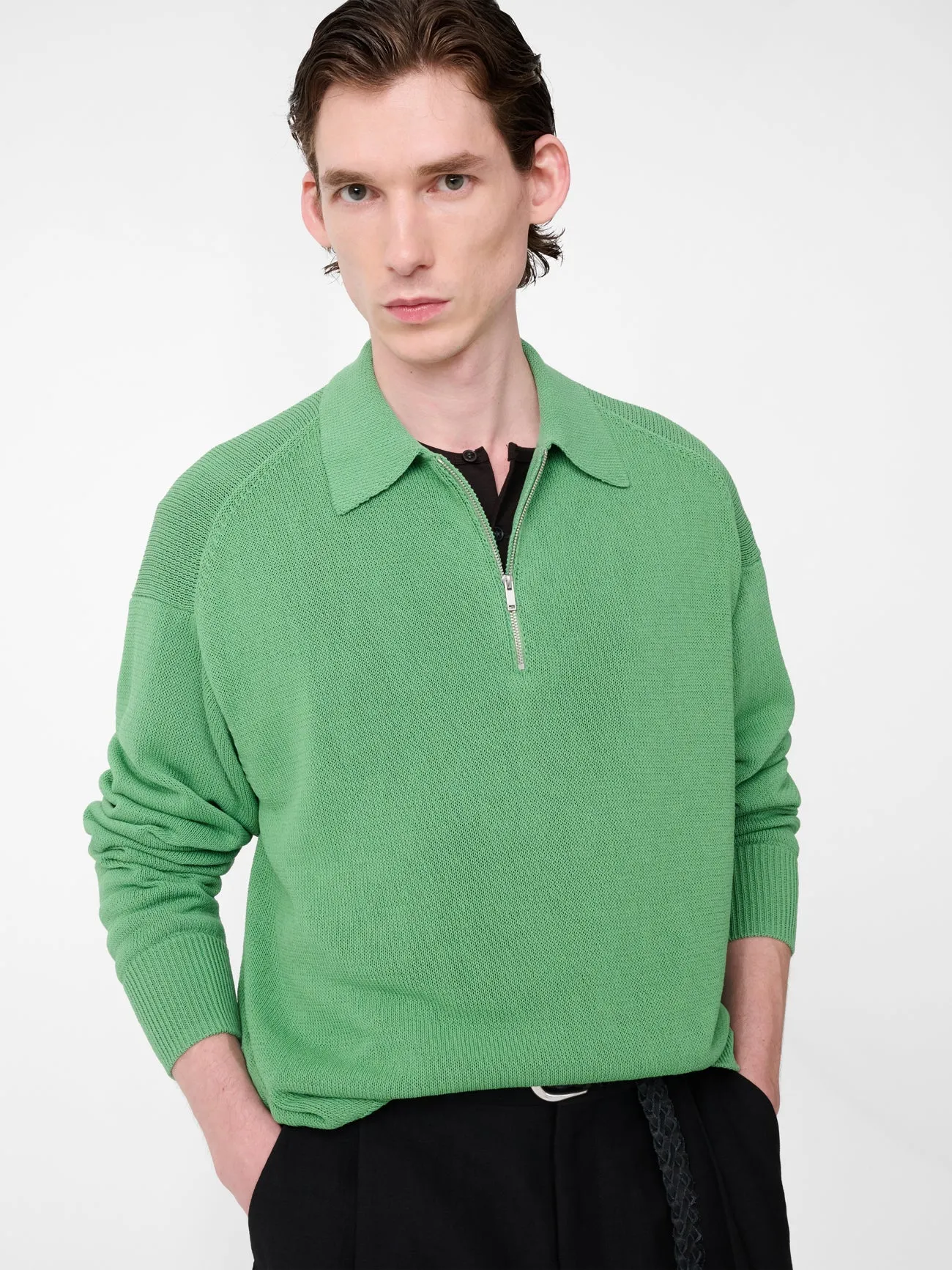 Heddy Knit Polo in Apple sold by Studio Nicholson