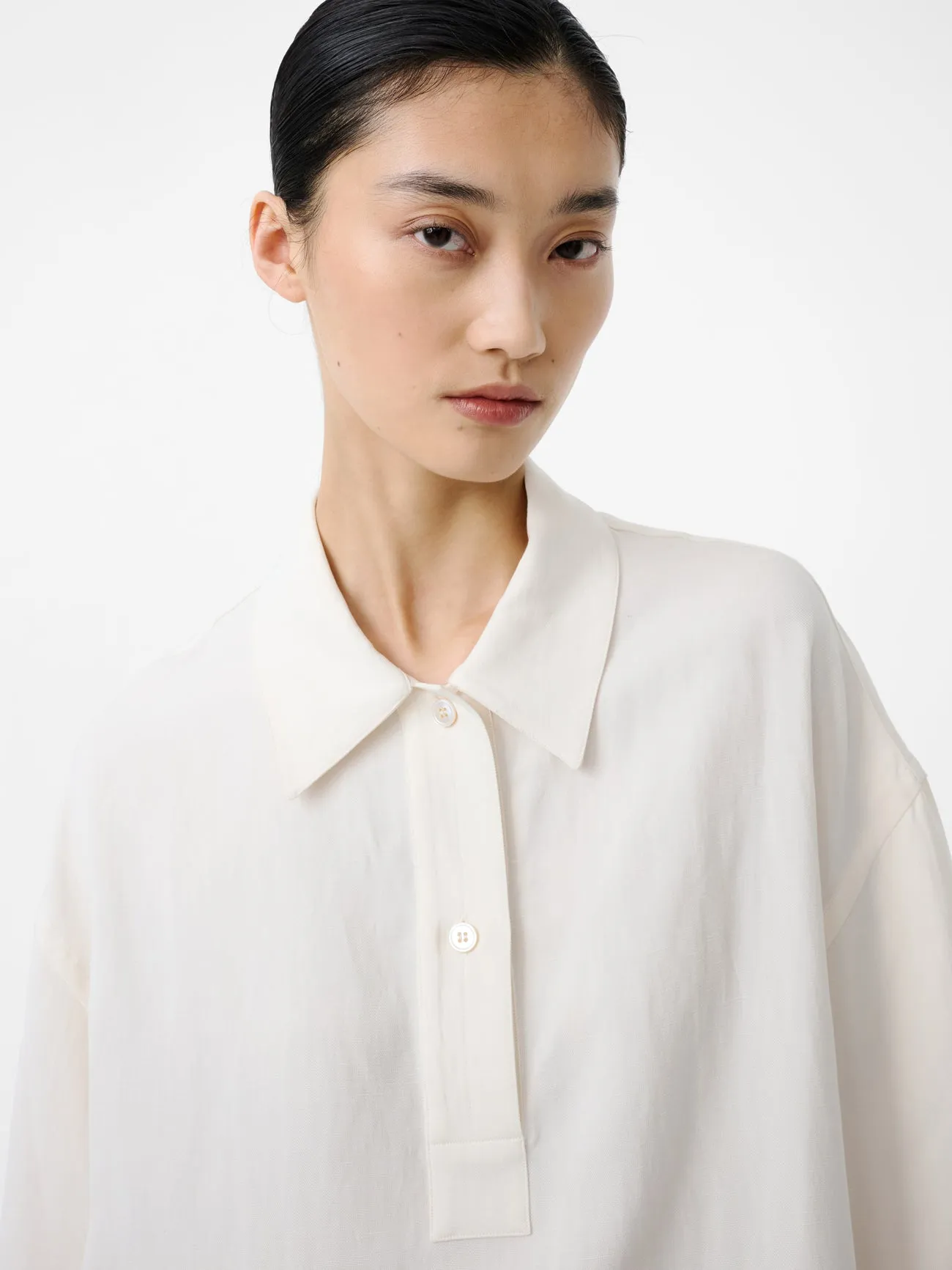 Toulon Short Sleeve Linen Polo in Chalk sold by Studio Nicholson product image thumbnail 5