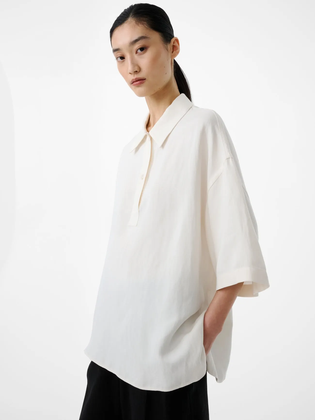 Toulon Short Sleeve Linen Polo in Chalk sold by Studio Nicholson product image thumbnail 2