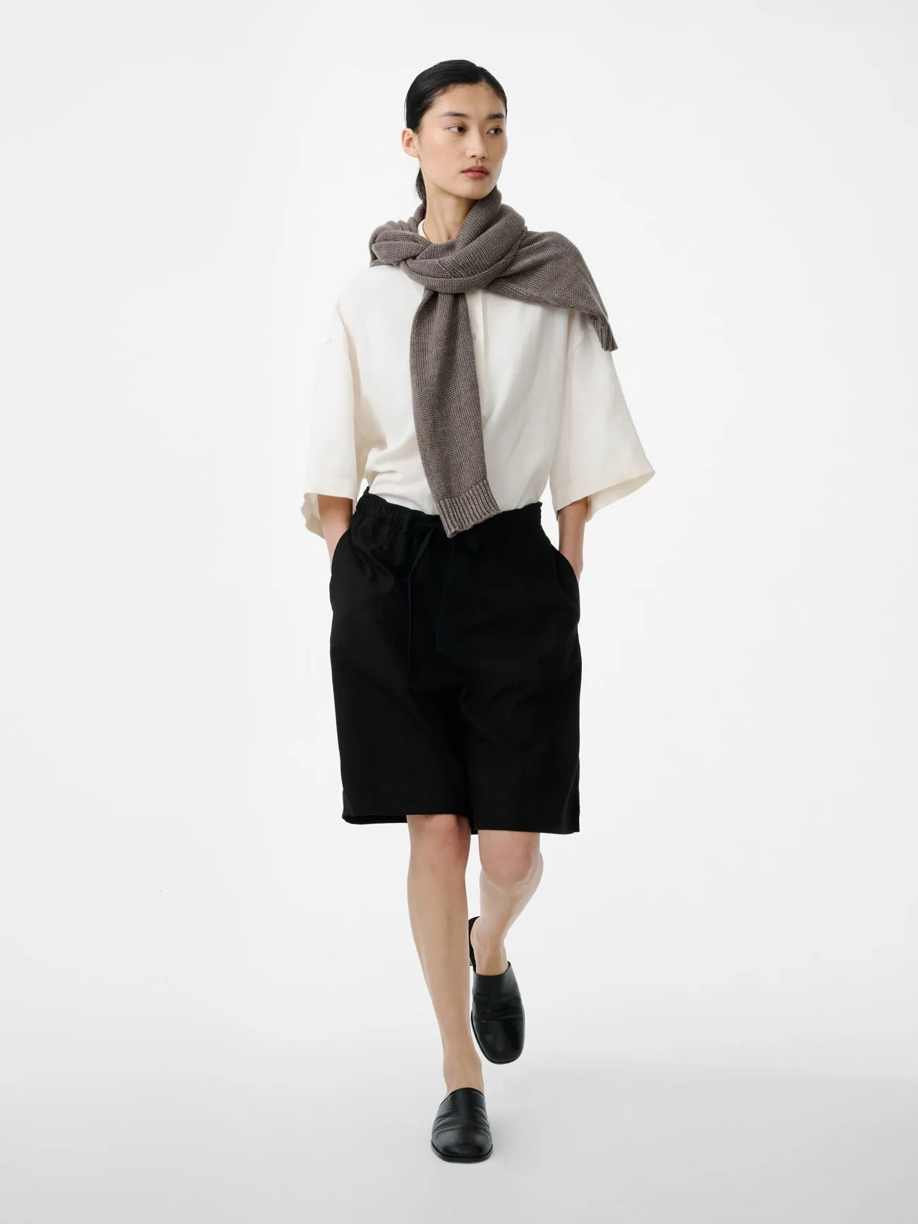Toulon Short Sleeve Linen Polo in Chalk sold by Studio Nicholson product image thumbnail 3