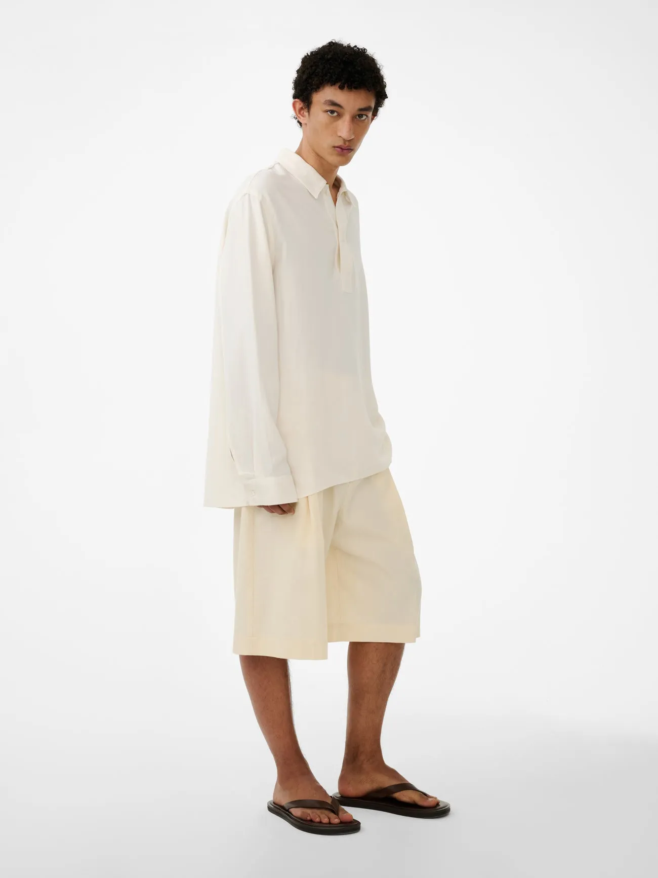 Austin Linen Polo in Chalk sold by Studio Nicholson