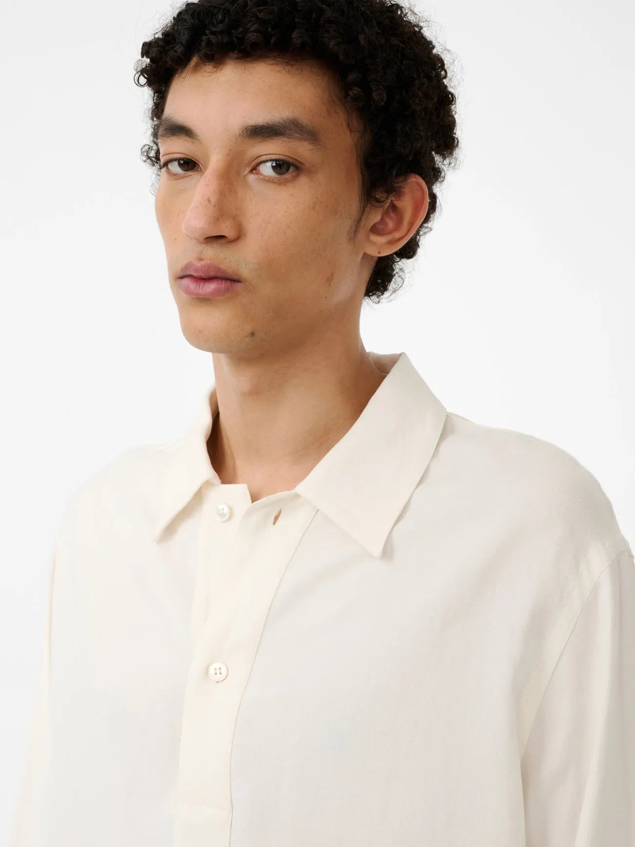 Austin Linen Polo in Chalk sold by Studio Nicholson product image thumbnail 3