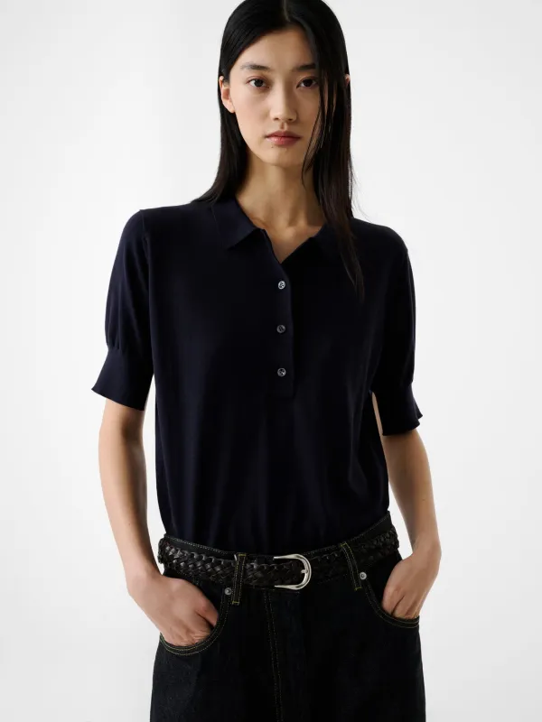 Tolsa Knit Polo In Dark Navy made by Studio Nicholson