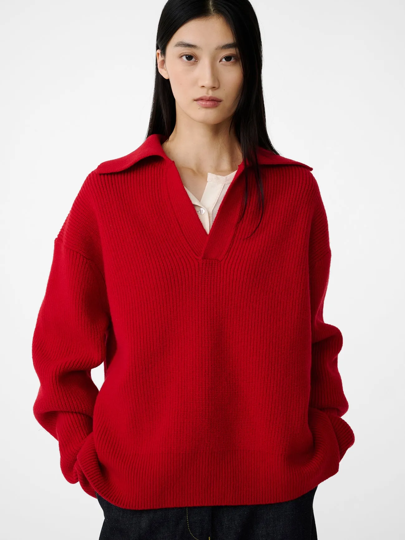 Nash Knit Polo in Crimson sold by Studio Nicholson product image thumbnail 3