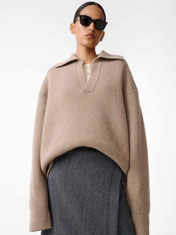Nash Knit Polo in Oatmeal made by Studio Nicholson