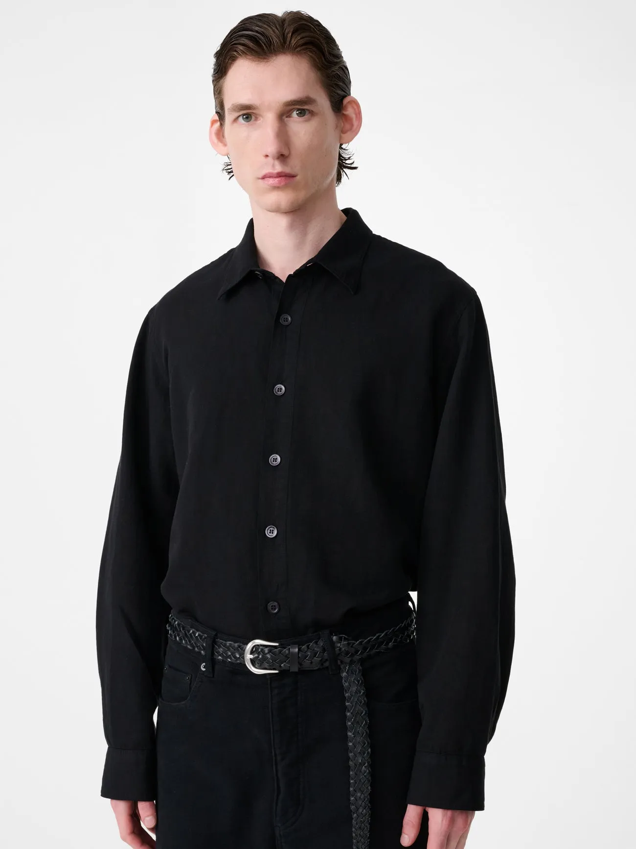 Hithe Linen Shirt in Black sold by Studio Nicholson product image thumbnail 4