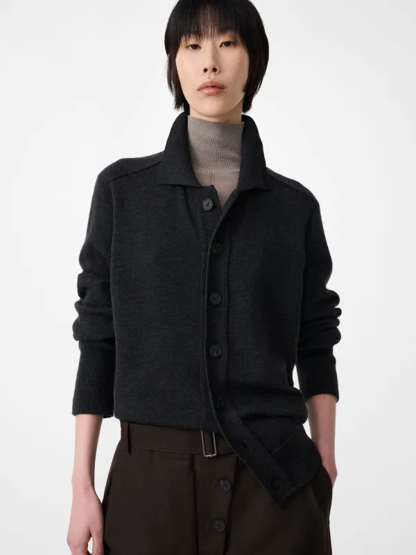 Lanark Cardigan in Coal made by Studio Nicholson