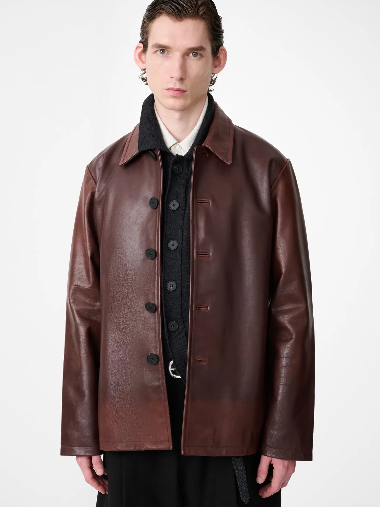 Landau Leather Jacket in Chestnut sold by Studio Nicholson product image thumbnail 2
