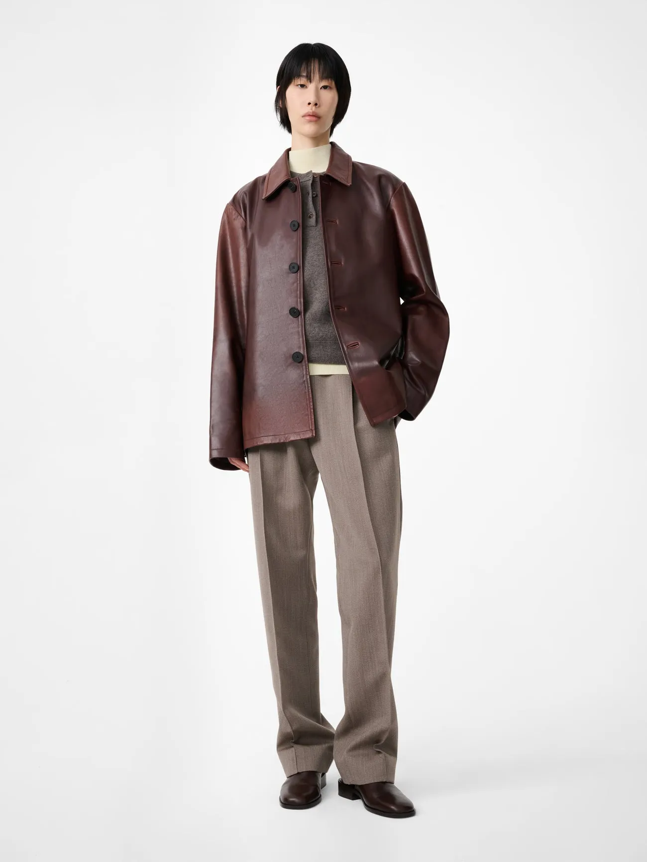 Landau Leather Jacket in Chestnut sold by Studio Nicholson product image thumbnail 3