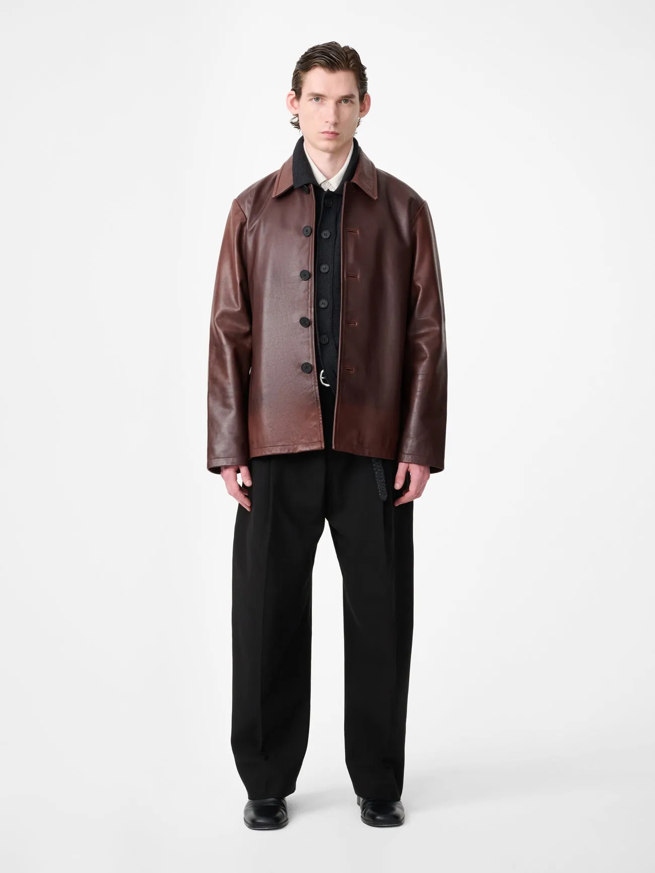 Landau Leather Jacket in Chestnut sold by Studio Nicholson product image thumbnail 4