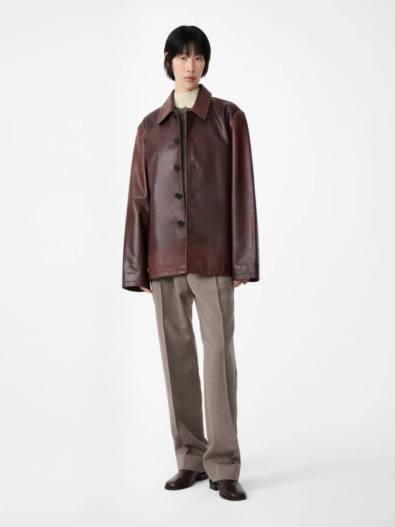 Landau Leather Jacket in Chestnut sold by Studio Nicholson product image thumbnail 5