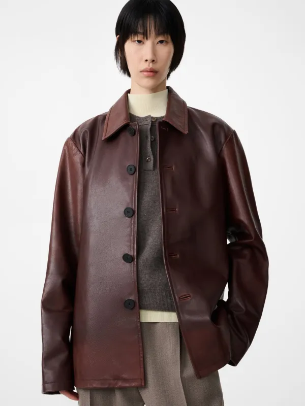 Landau Leather Jacket in Chestnut made by Studio Nicholson