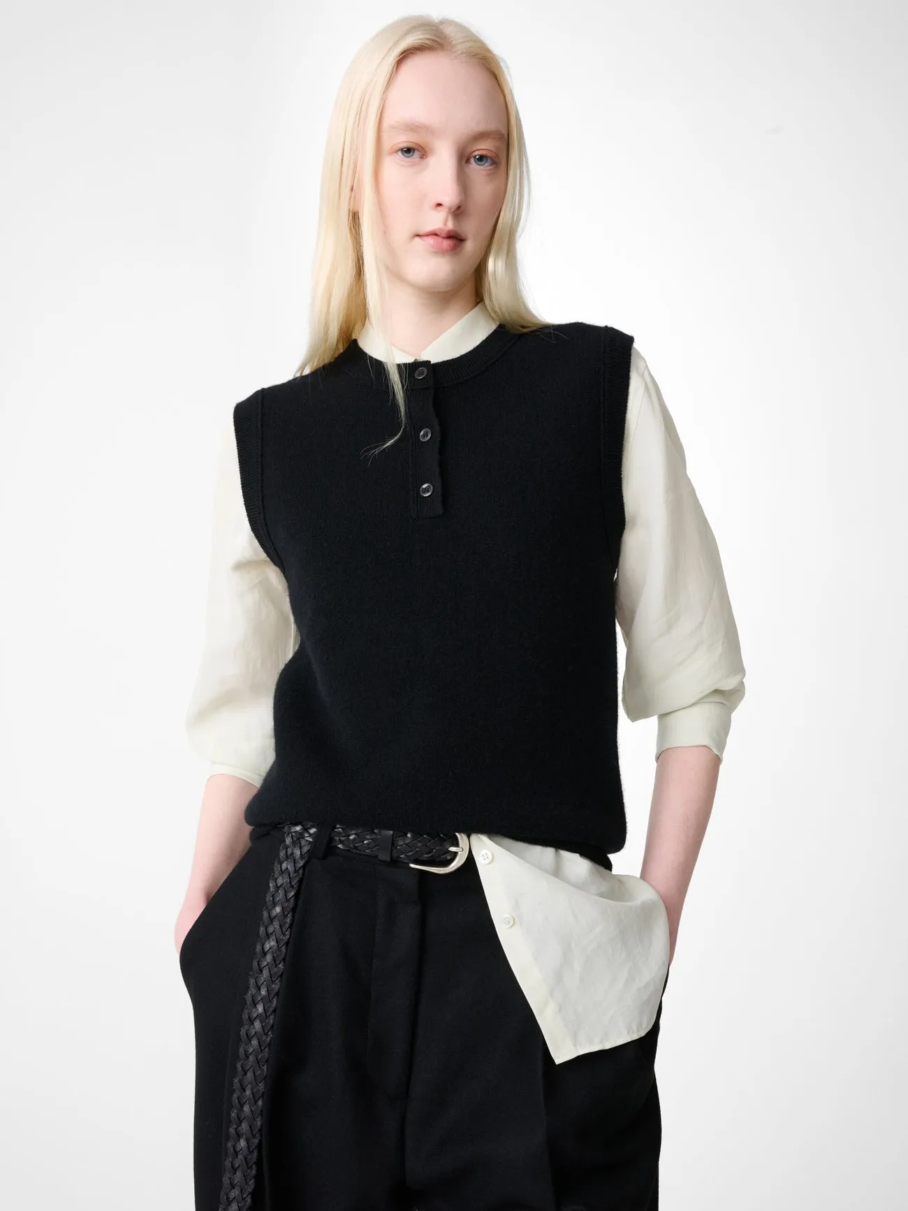 Aurel Knit Vest in Black sold by Studio Nicholson