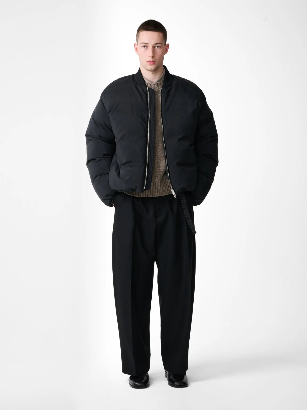 Frye Down Bomber Jacket in Black sold by Studio Nicholson