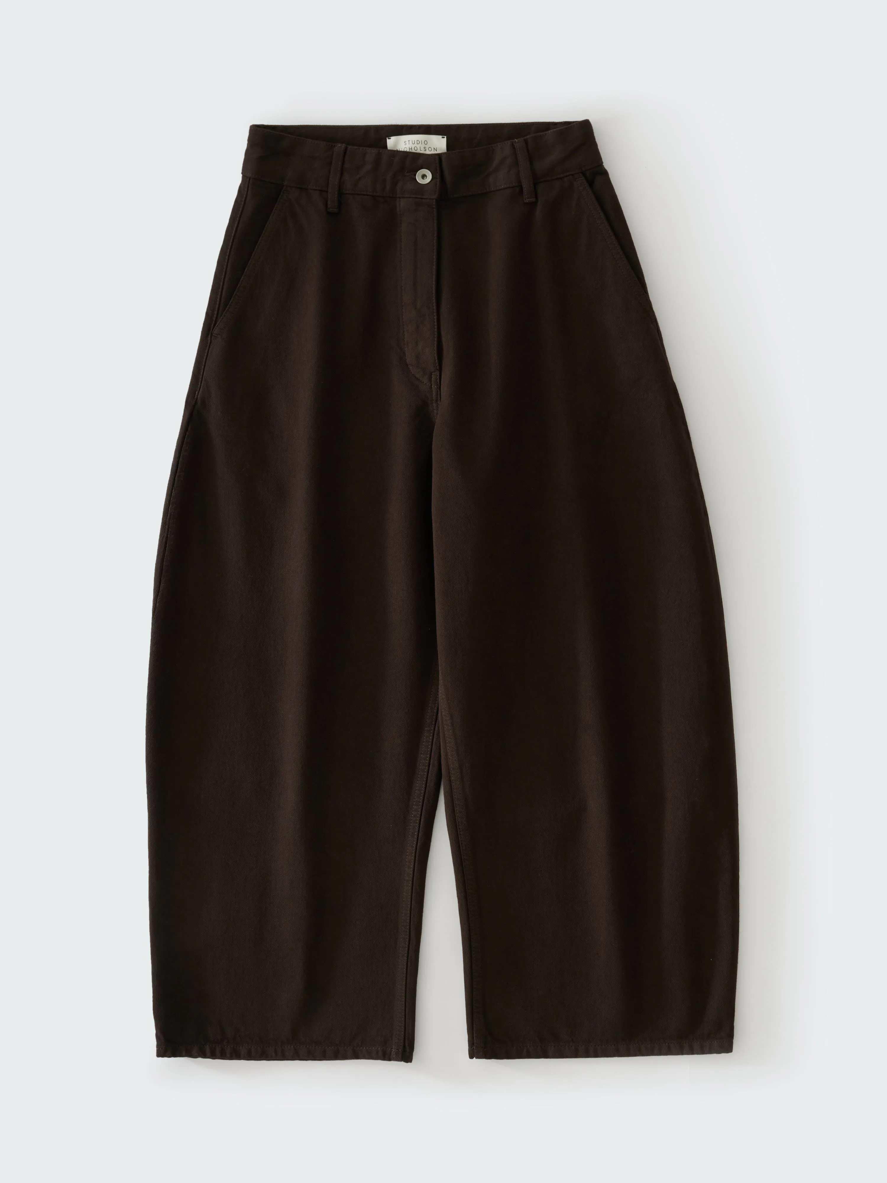 Chalco Wide Leg Denim Pant in Coffee sold by Studio Nicholson