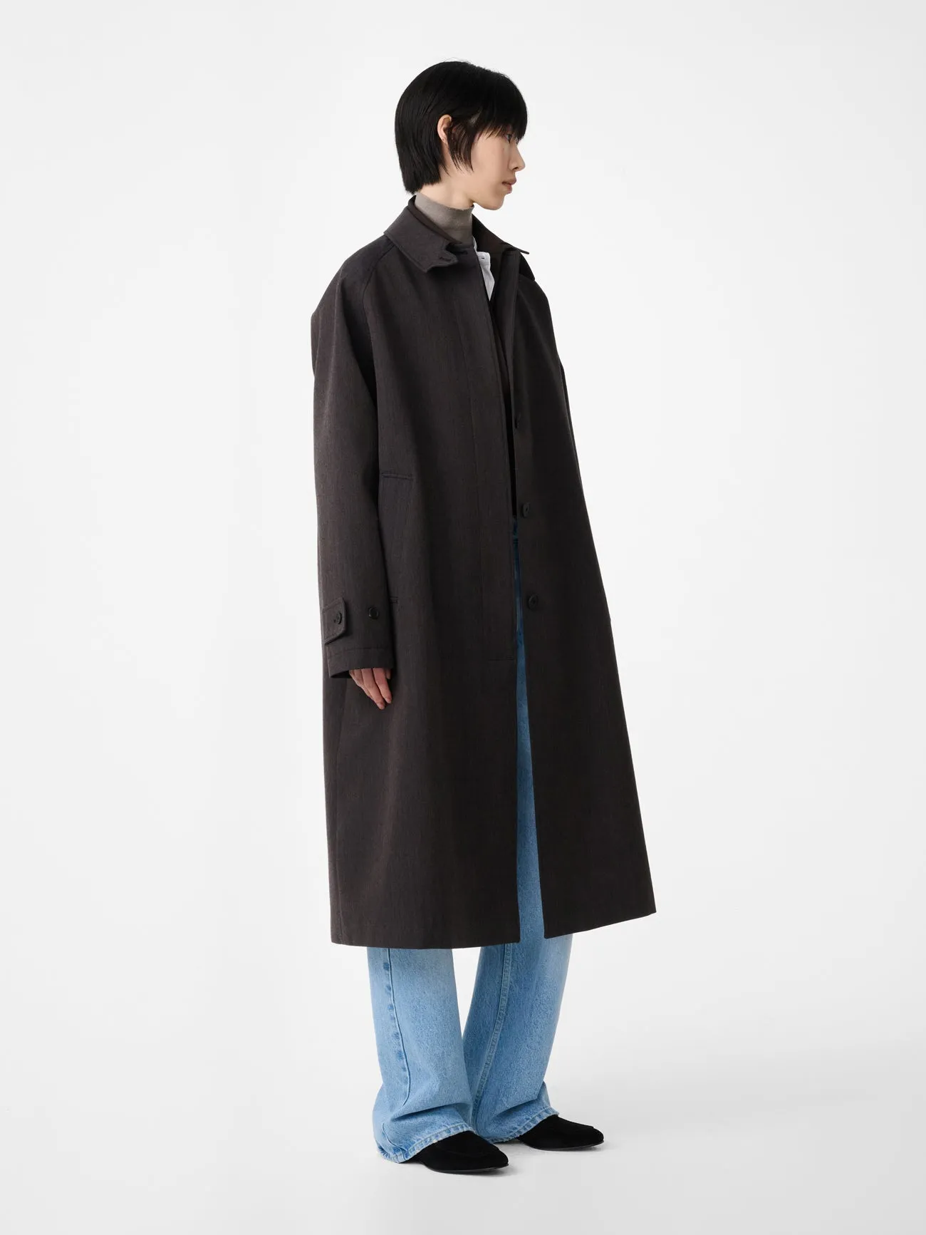 Holin Trench Twill Coat in Brown Marl sold by Studio Nicholson product image thumbnail 4