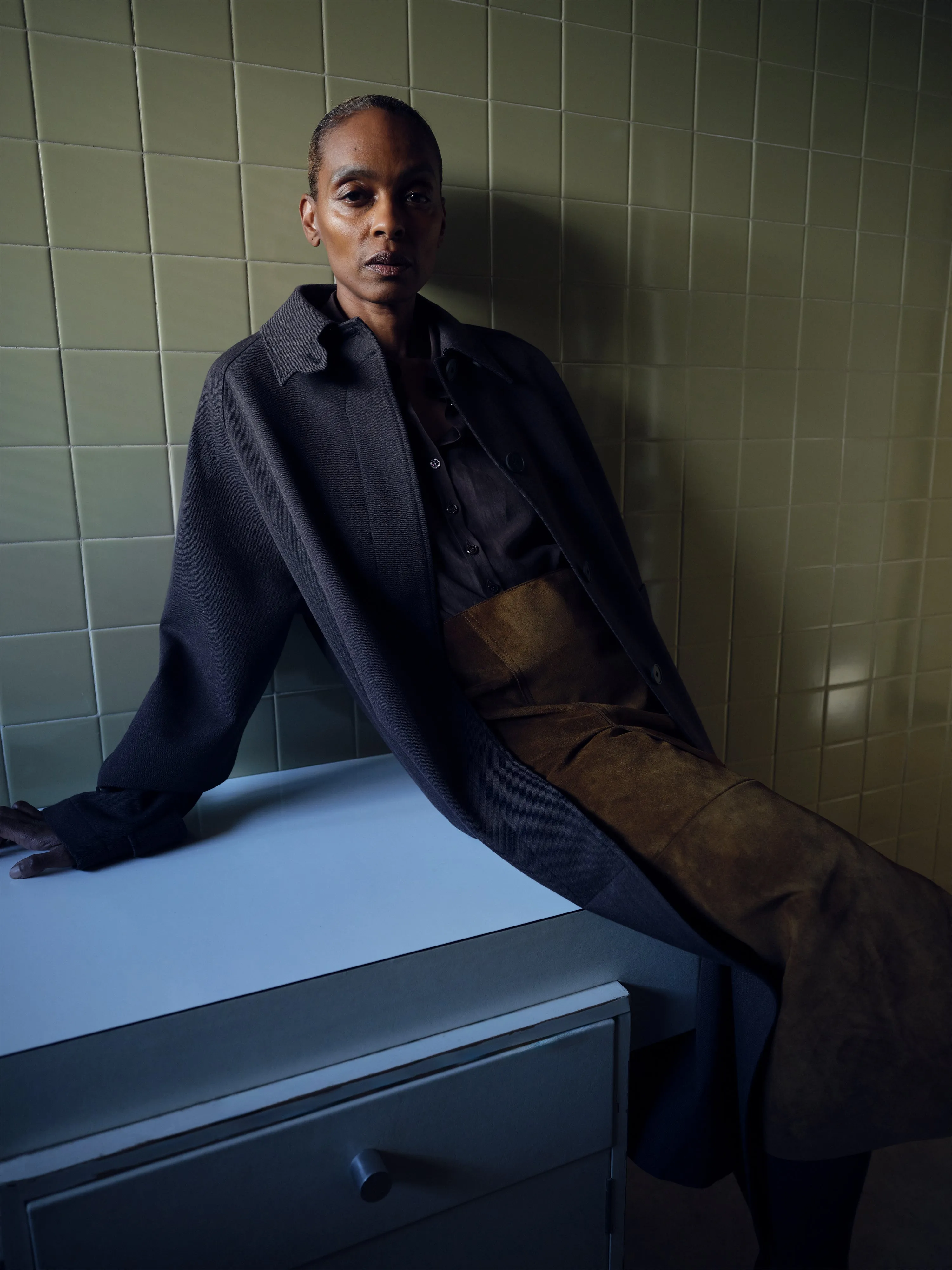 Holin Trench Twill Coat in Brown Marl sold by Studio Nicholson product image thumbnail 2