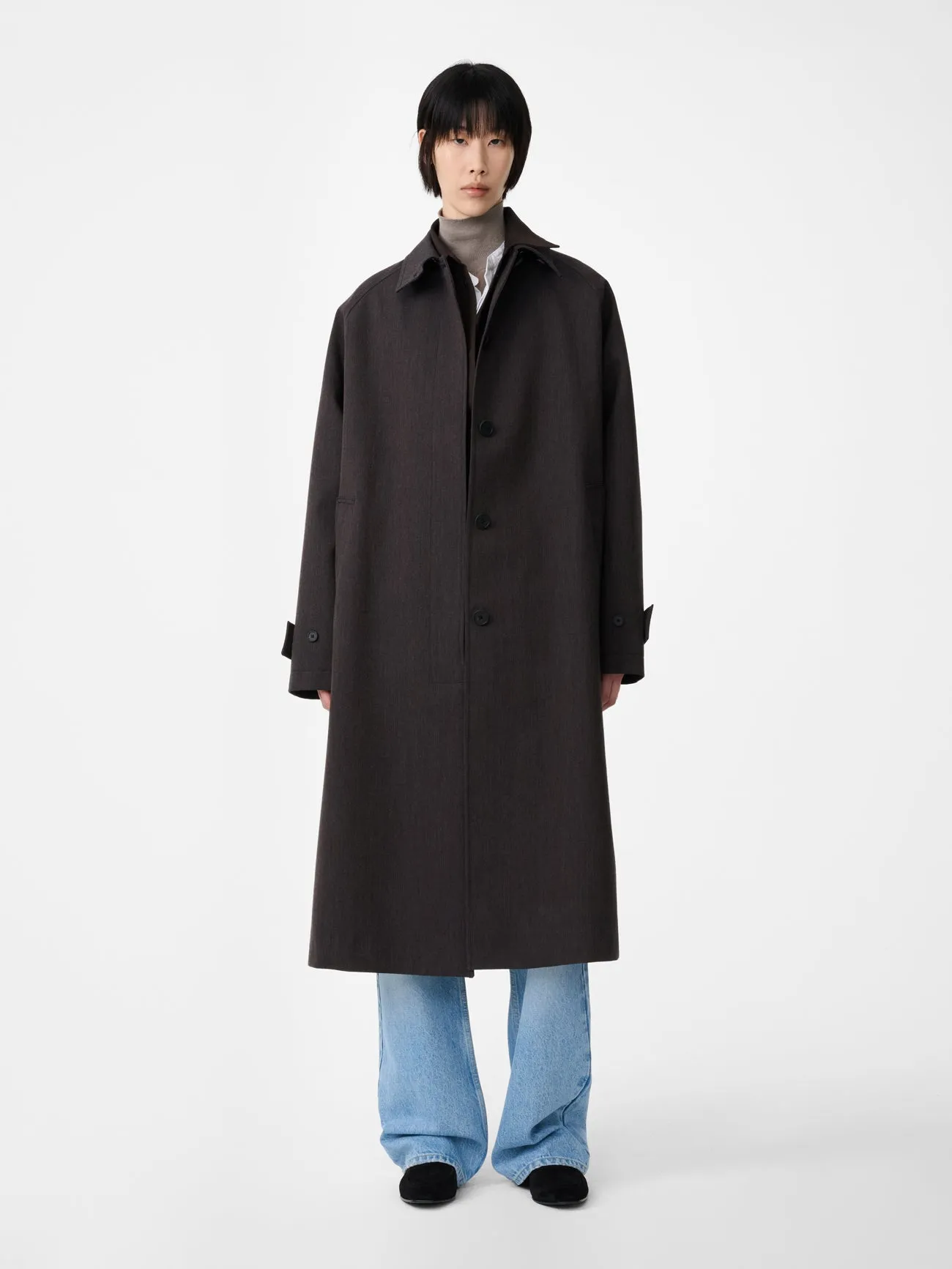 Holin Trench Twill Coat in Brown Marl sold by Studio Nicholson product image thumbnail 3