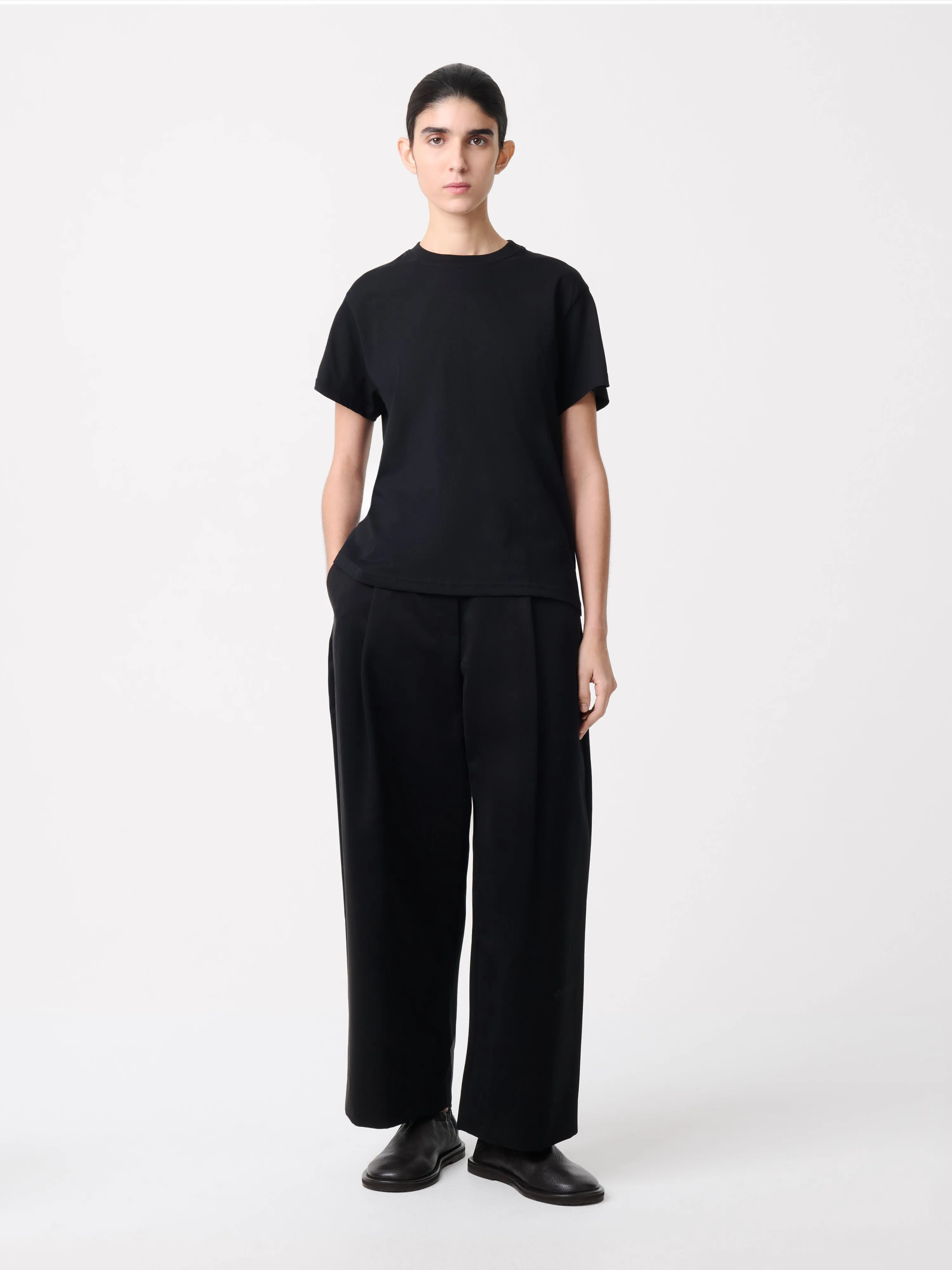 Dordoni Pleated Peached Cotton Pant in Black sold by Studio Nicholson