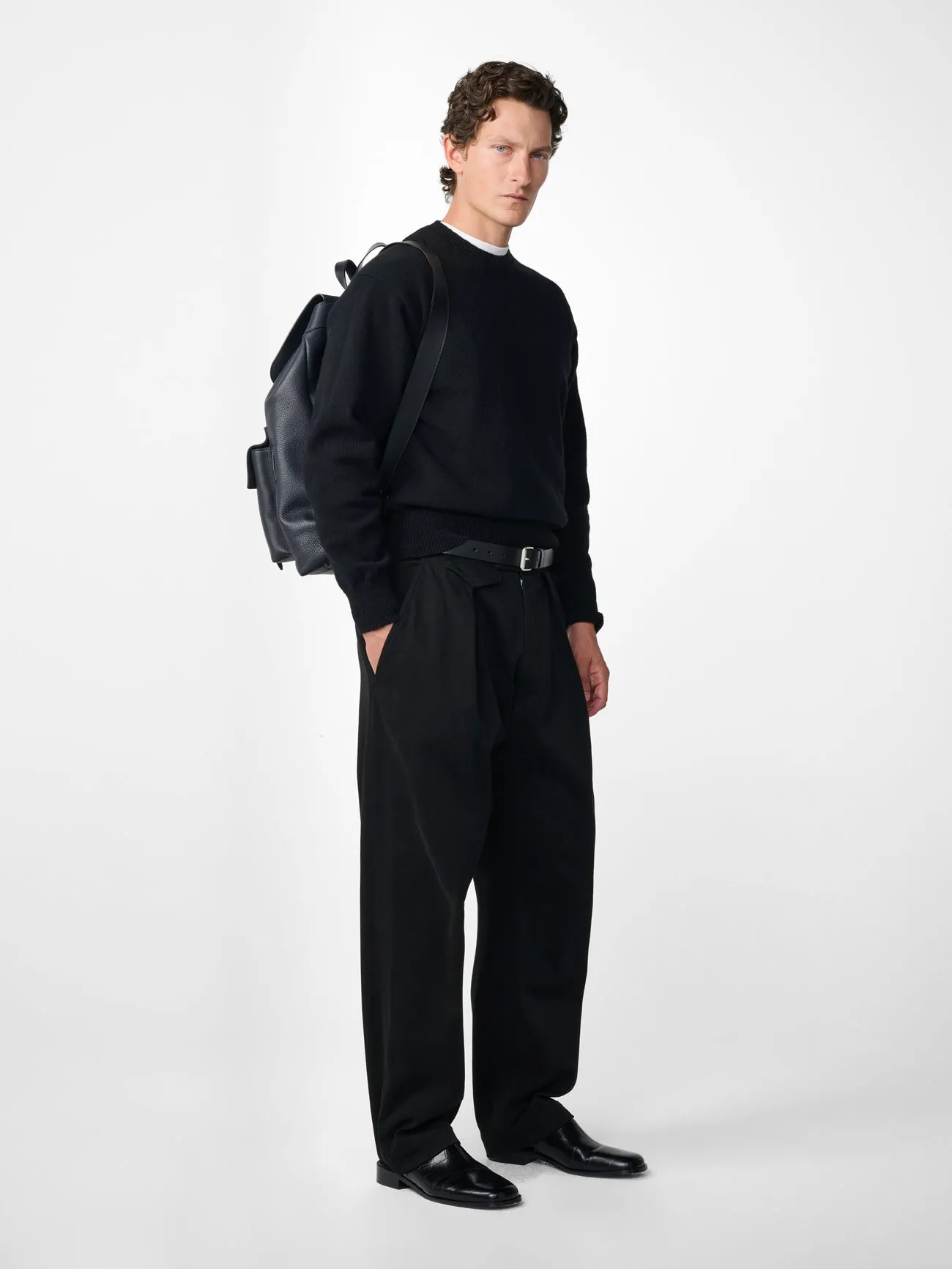 Poole Pleated Twill Pant in Balck sold by Studio Nicholson