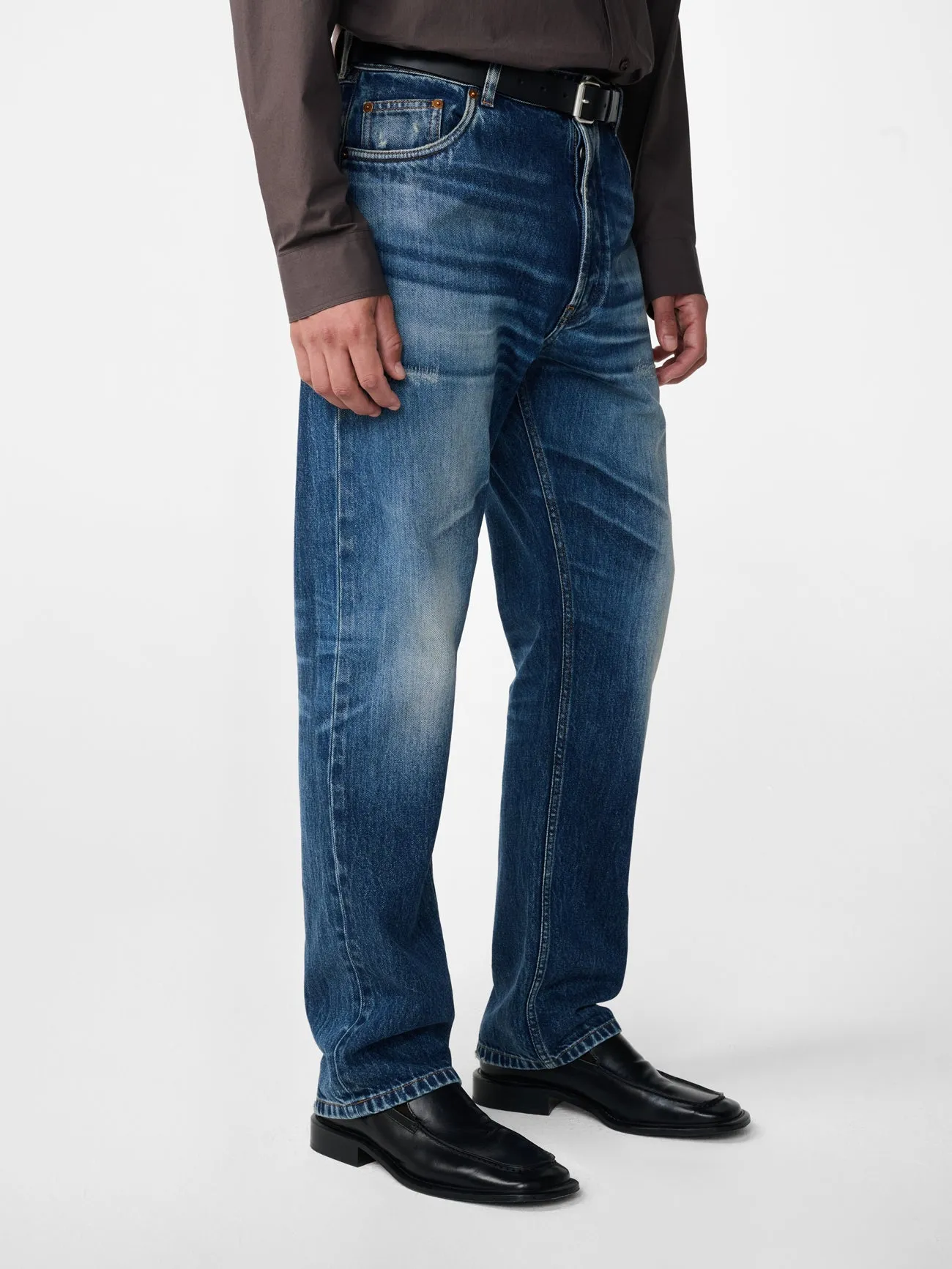 Hyde Straight Leg Denim Pant in Thrashed Indigo Wash sold by Studio Nicholson product image thumbnail 4