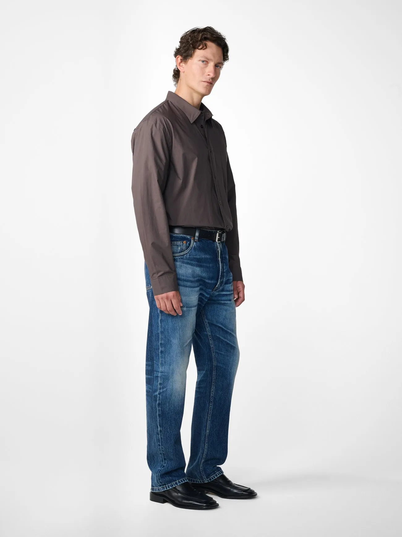 Hyde Straight Leg Denim Pant in Thrashed Indigo Wash sold by Studio Nicholson product image thumbnail 3